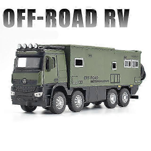 合金キャンピングカーツーリングカーモデルダイキャストメタルオフロードRV車子供向けギフト音と光が特徴 - Arocs Unimogに適しています