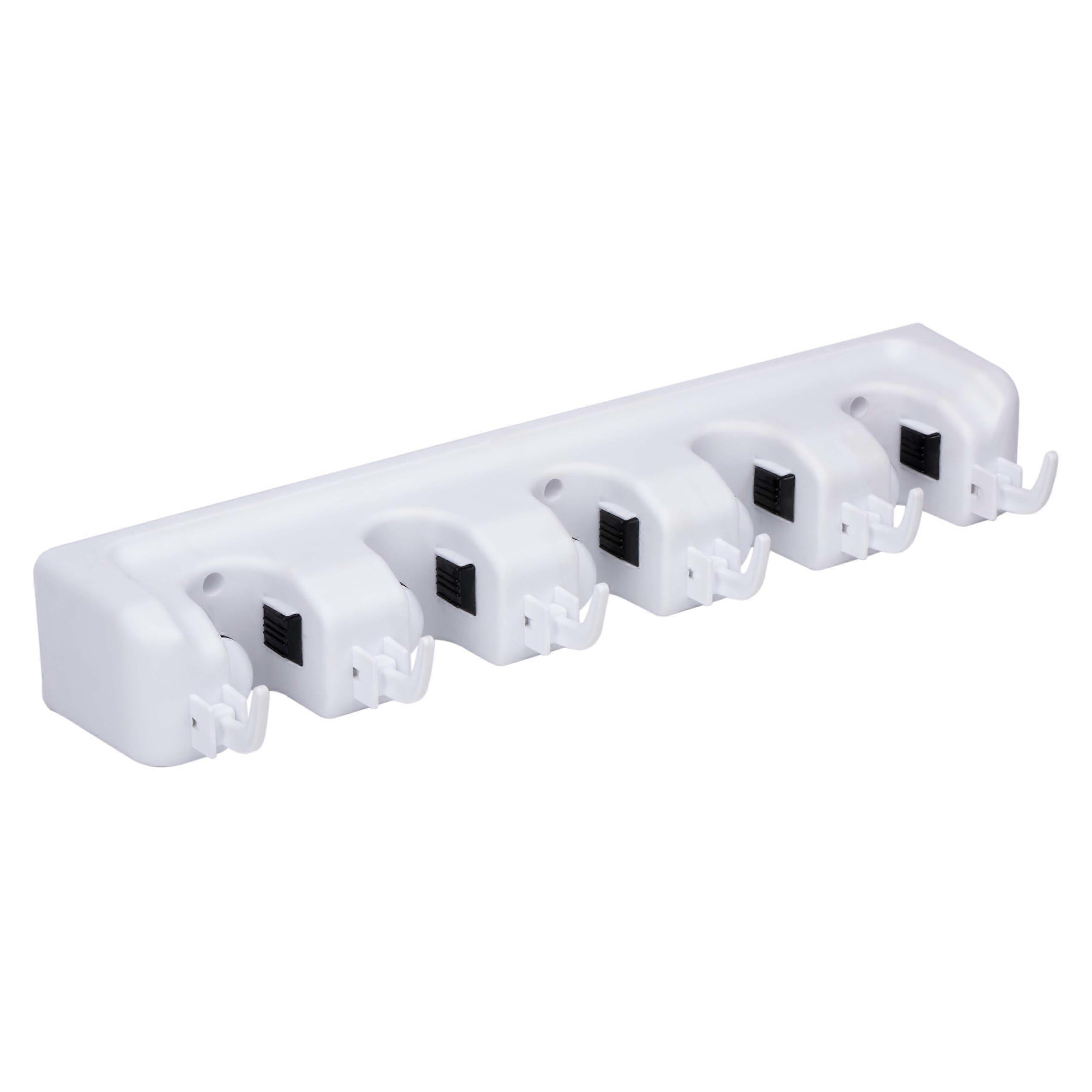 Broom Holder Wall Tool Holder 5 Openings Push and Click System Grey