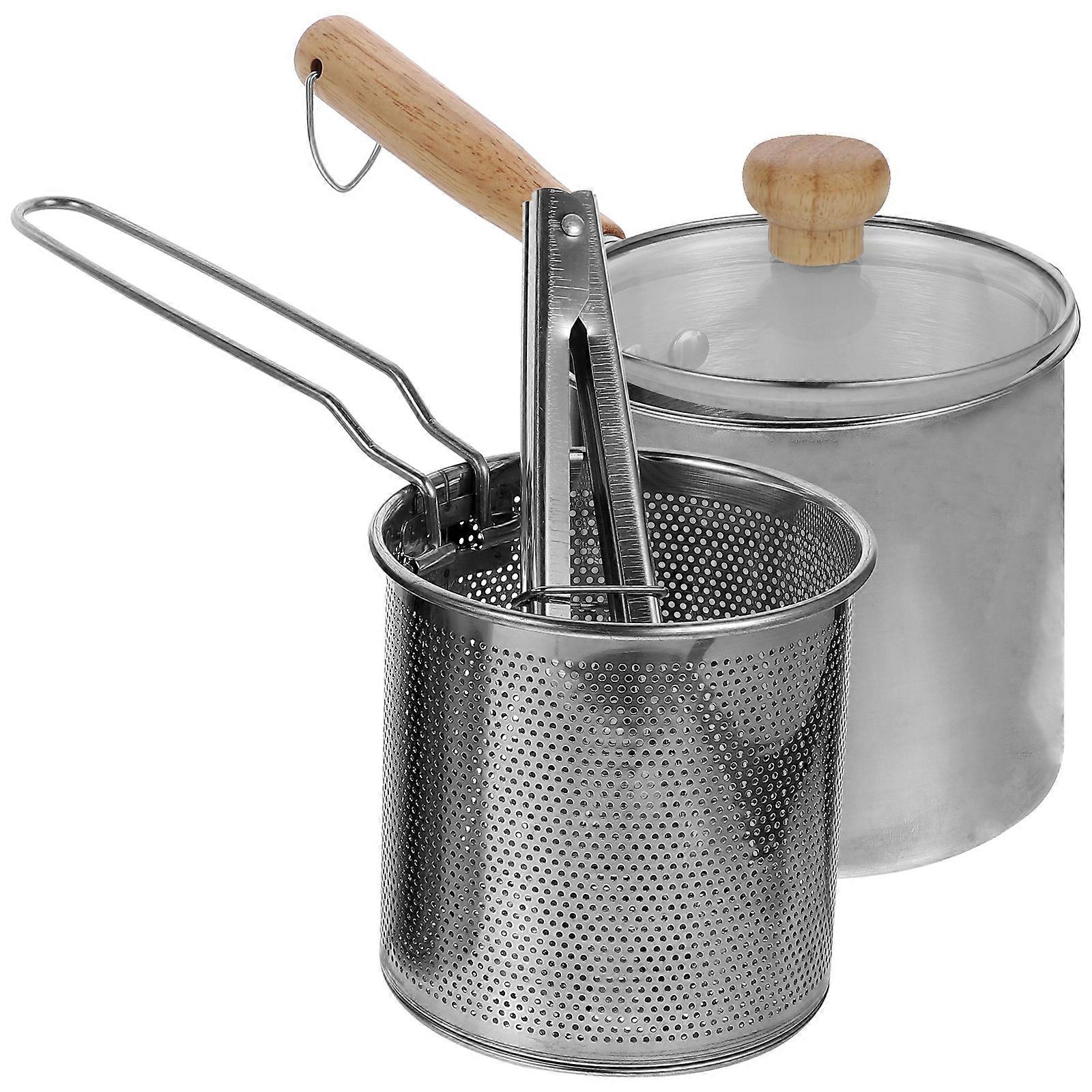 Deep Fryer Pots Stainless Steel Frying Pot With Food Tong For Cooking Round Shape 1Set