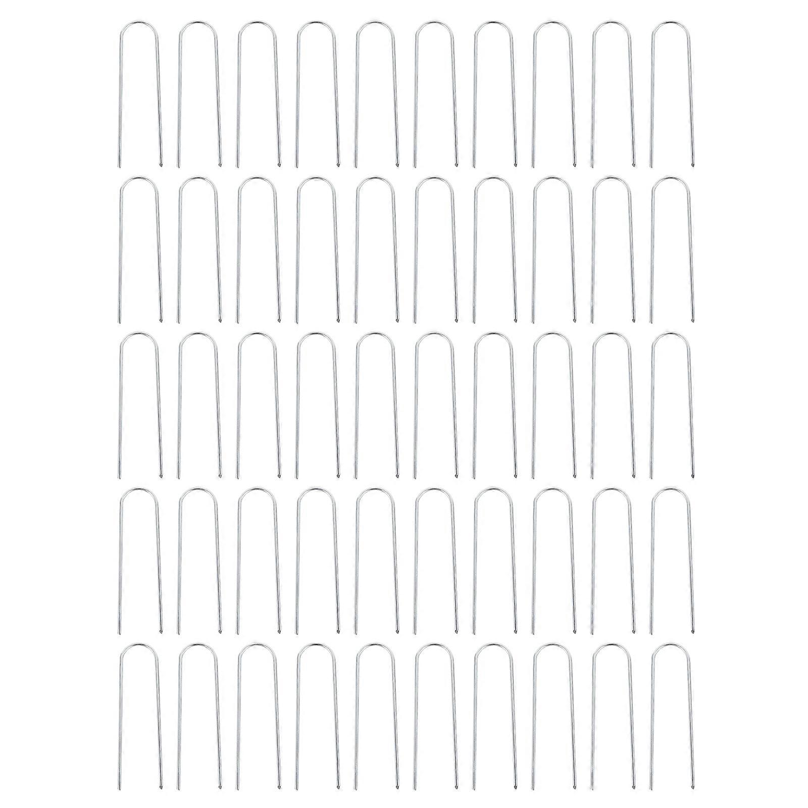 Silver Steel Wire U-Shaped Fixing Nails for Holding Use Beveled Endings 50 Pcs
