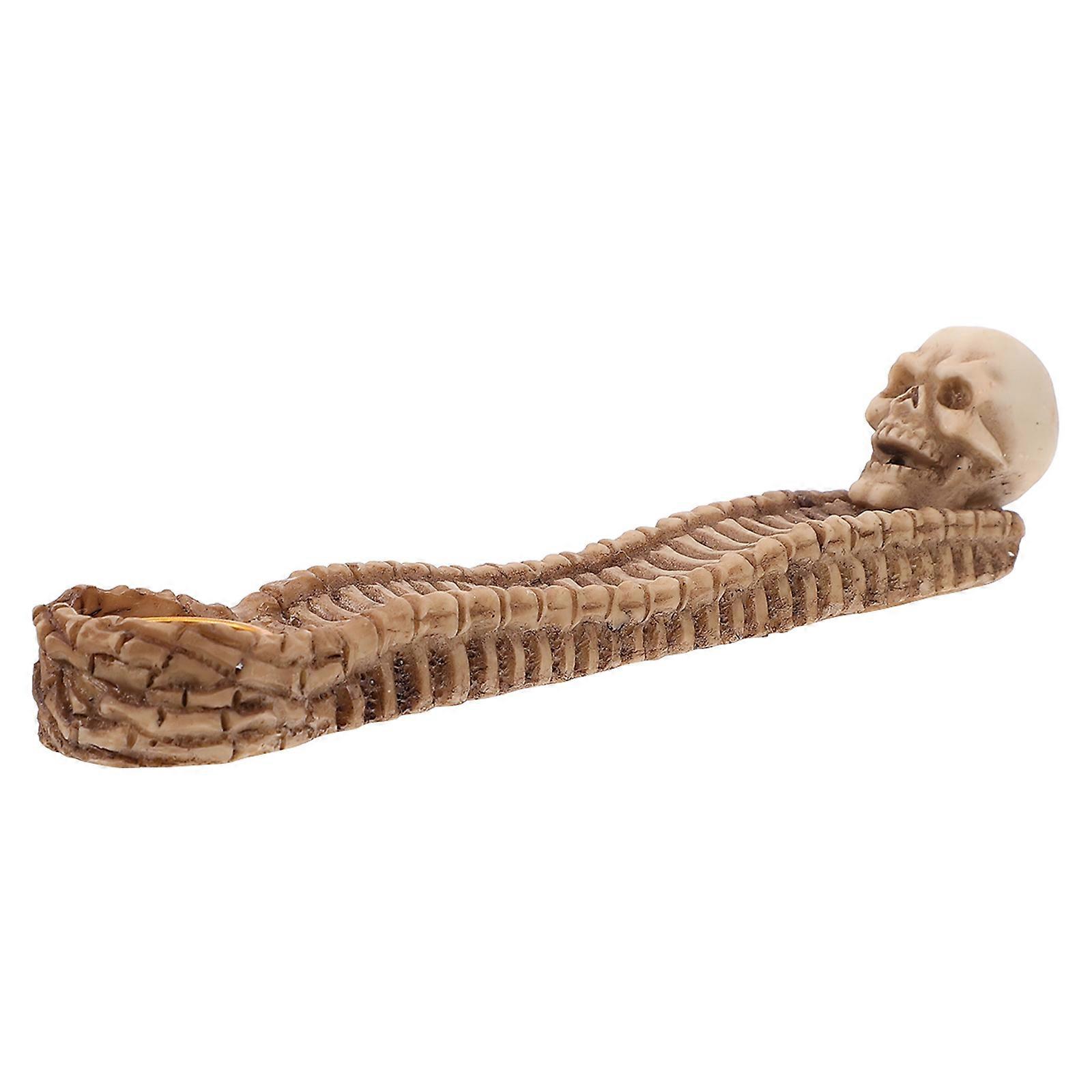 Retro Halloween Indoor Decorations Creative Skull Shape Incense Burning Censer Khaki 9.8 1.2 2.0in 1Set