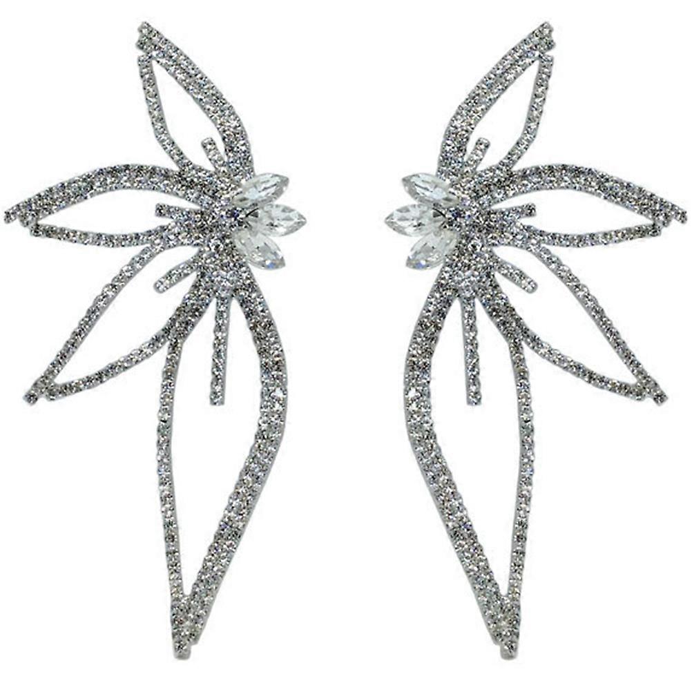 Statement Earrings Rhinestones Leaf Shape Stylish For Special Occasions 1Pair