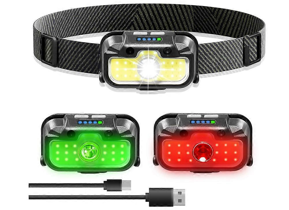 Rechargeable Headlamp, 1300 Lumen LED HeadLamps with Red/Green/White Light, 7 Model Motion Sensor Waterproof Headlight Lightweight Head Light(Black)