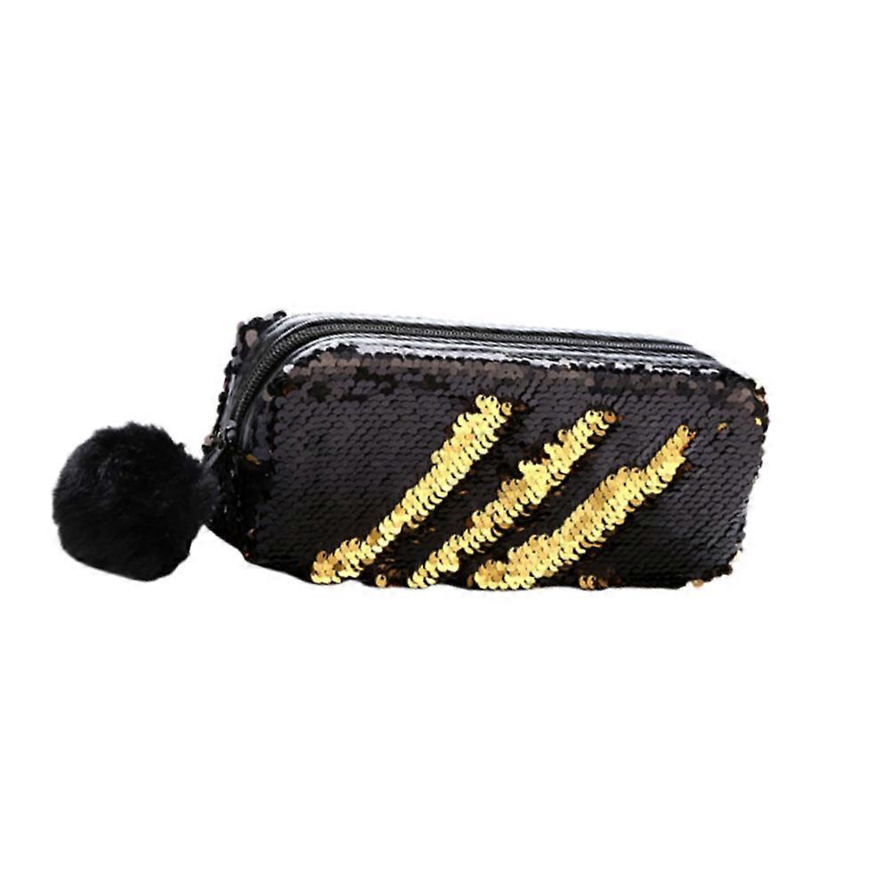 Pen Case With Pompon And Sequins Lady's Makeup Bag Cosmetics Everyday Carry Multi Waterproof 1Set
