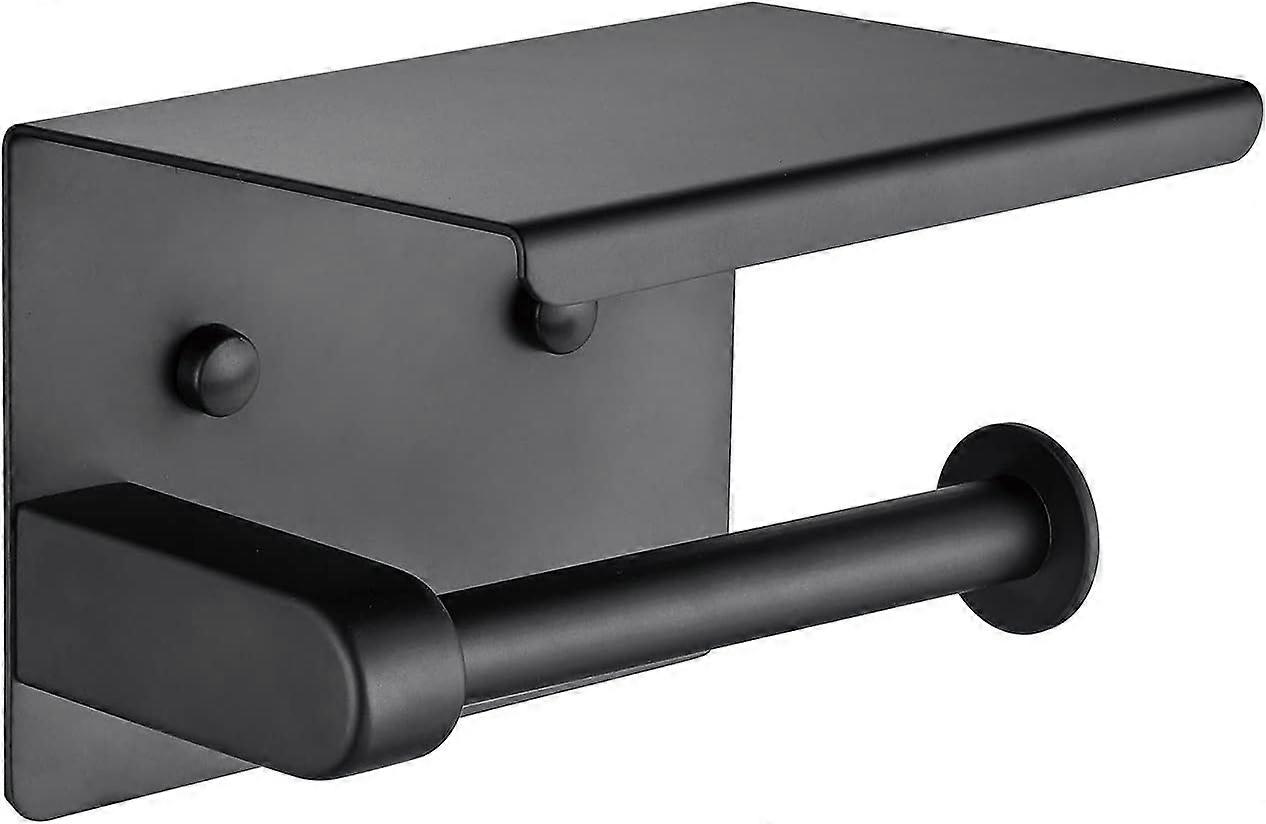 Toilet Paper Holder, Adhesive Toilet Paper Holder, Paper Dispenser with Shelf, Stainless Steel, Black