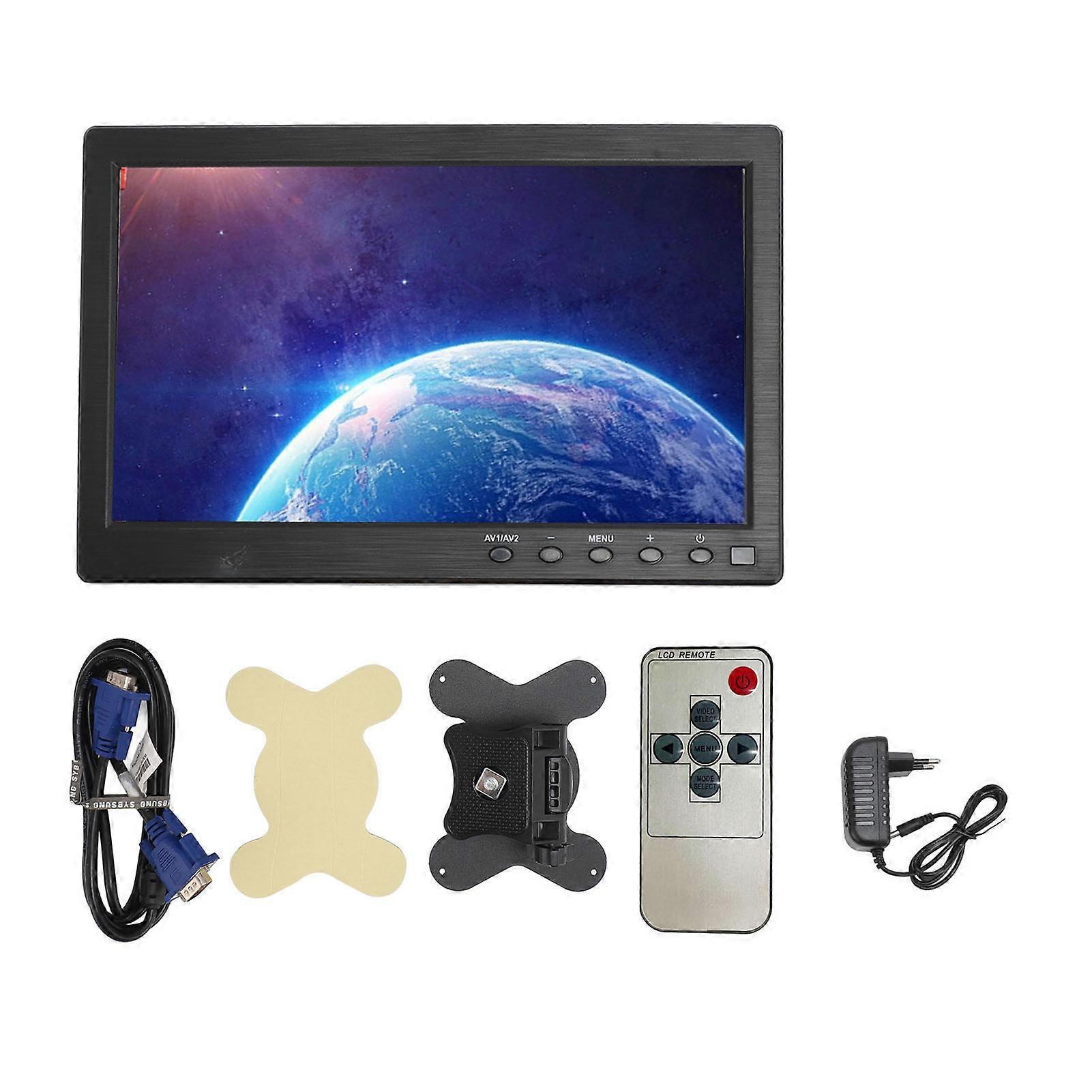 10.1 inch Portable Monitor 1024 x 600 Resolution HD IPS Screen Remote Control Built-in Speaker USB Monitor for PC CCTV System POS EU Plug