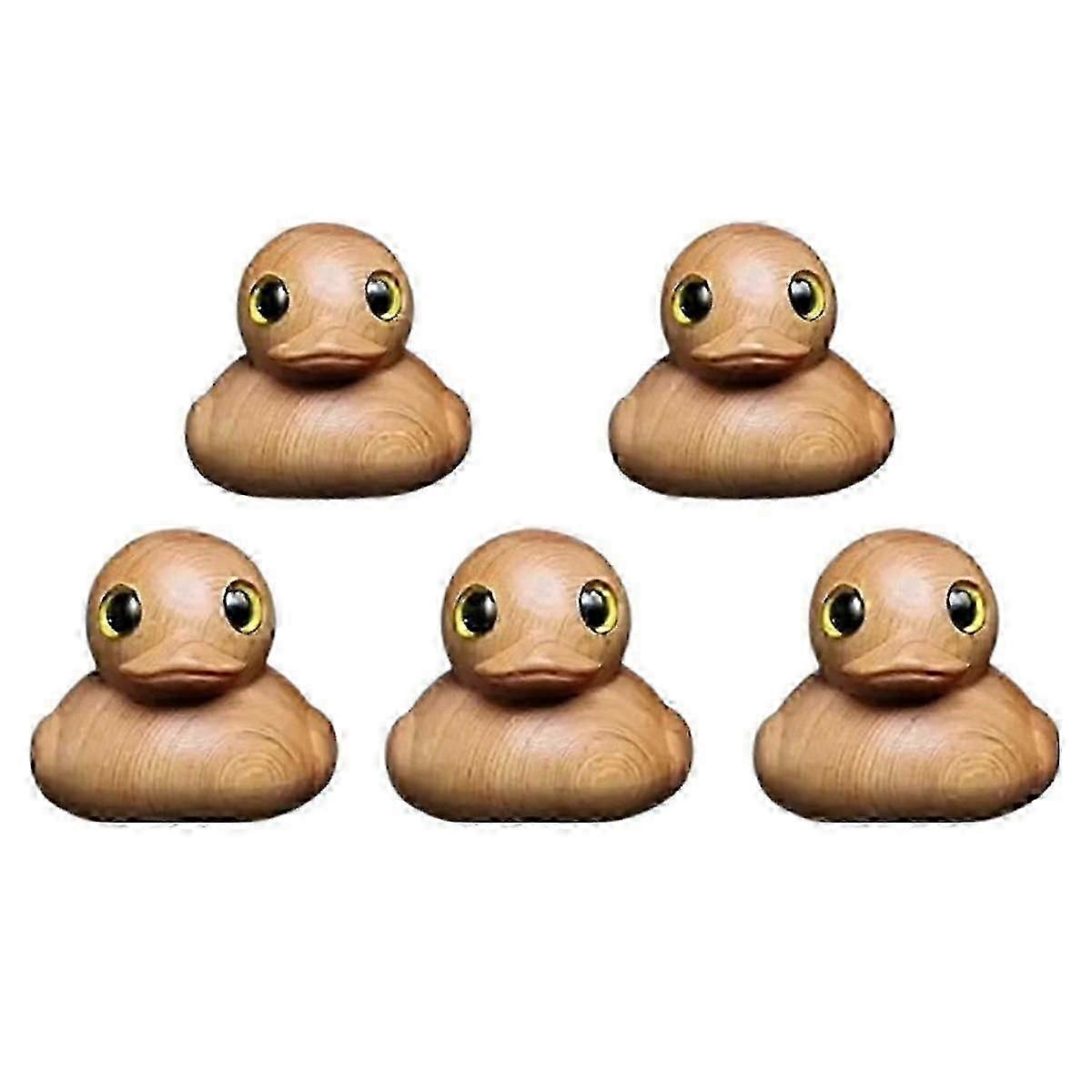 Lot de 5 mini canards en caoutchouc en bois faits à la main, figurines porte-bonheur, sculptées à la main