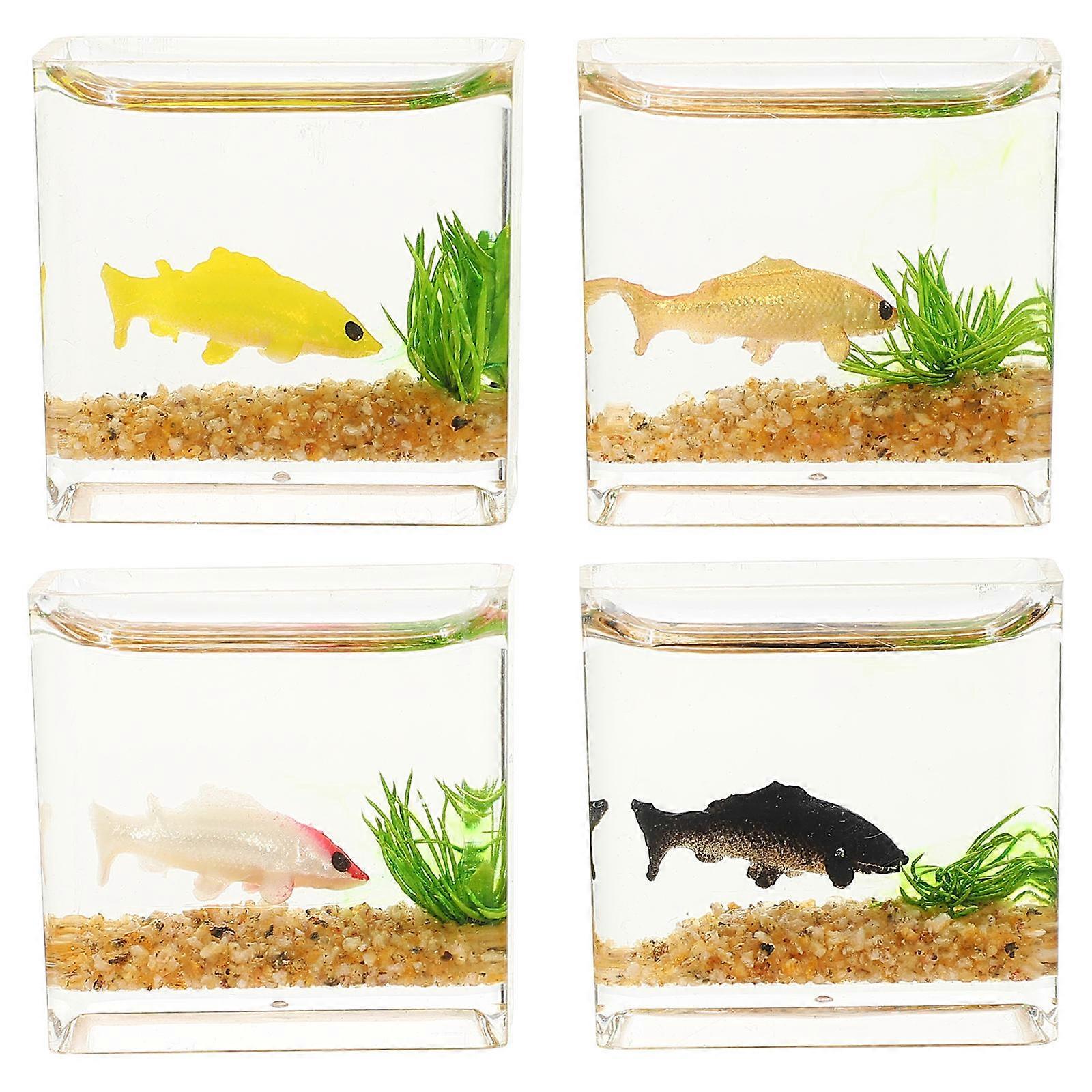 Mini Fish Tank Models Bookshelf Decor Square Shape Decorative 4Pcs