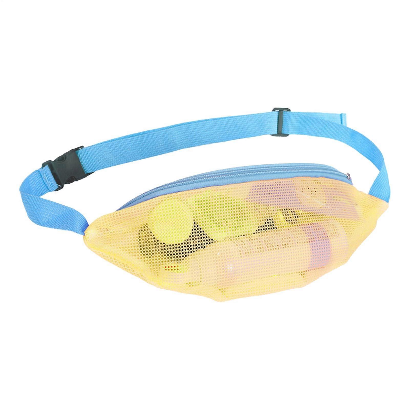 Generic mesh beach bag with adjustable belt, for beach, swimming, yellowblue strap