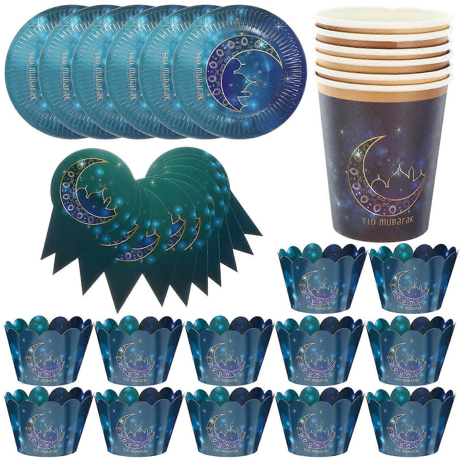 Muffin Cups Paper Liners Eid Mubarak Cupcake Toppers Festive Atmosphere Enhancement 32Pcs
