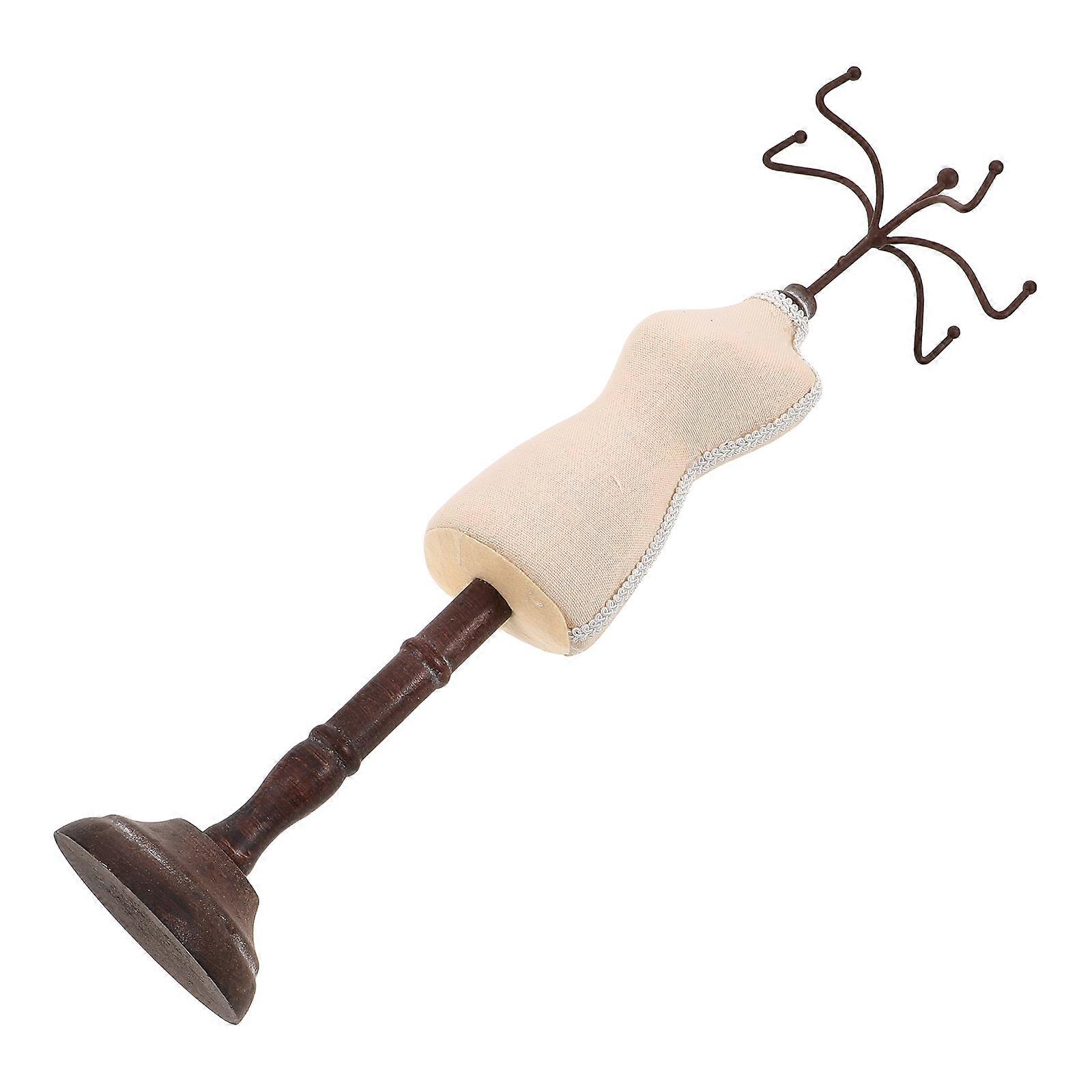 Necklace Display Holder Jewelry Display Stand Mannequin Shape Luxury Design Beige Wood Lint 1Set