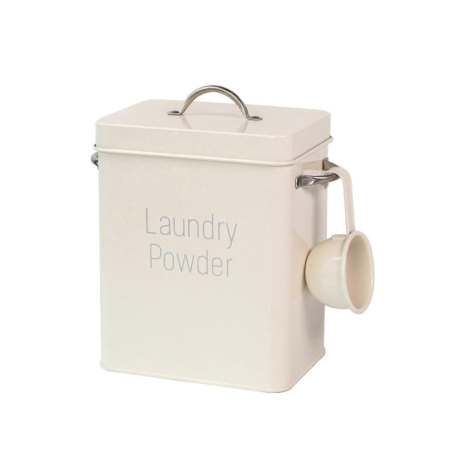 4L Laundry Detergent Box, Plastic Container, Washing Powder Storage with Metal Scoop, Beige