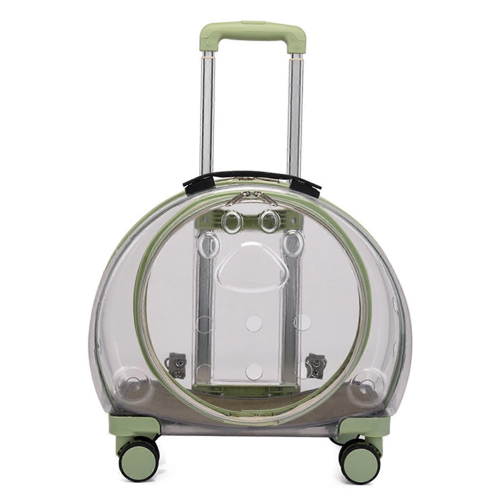 Pet Trolley Clear Cat Suitcase Rolling Carrier Clear Acrylic Hard Shell Fully Breathable With Wheels Green A