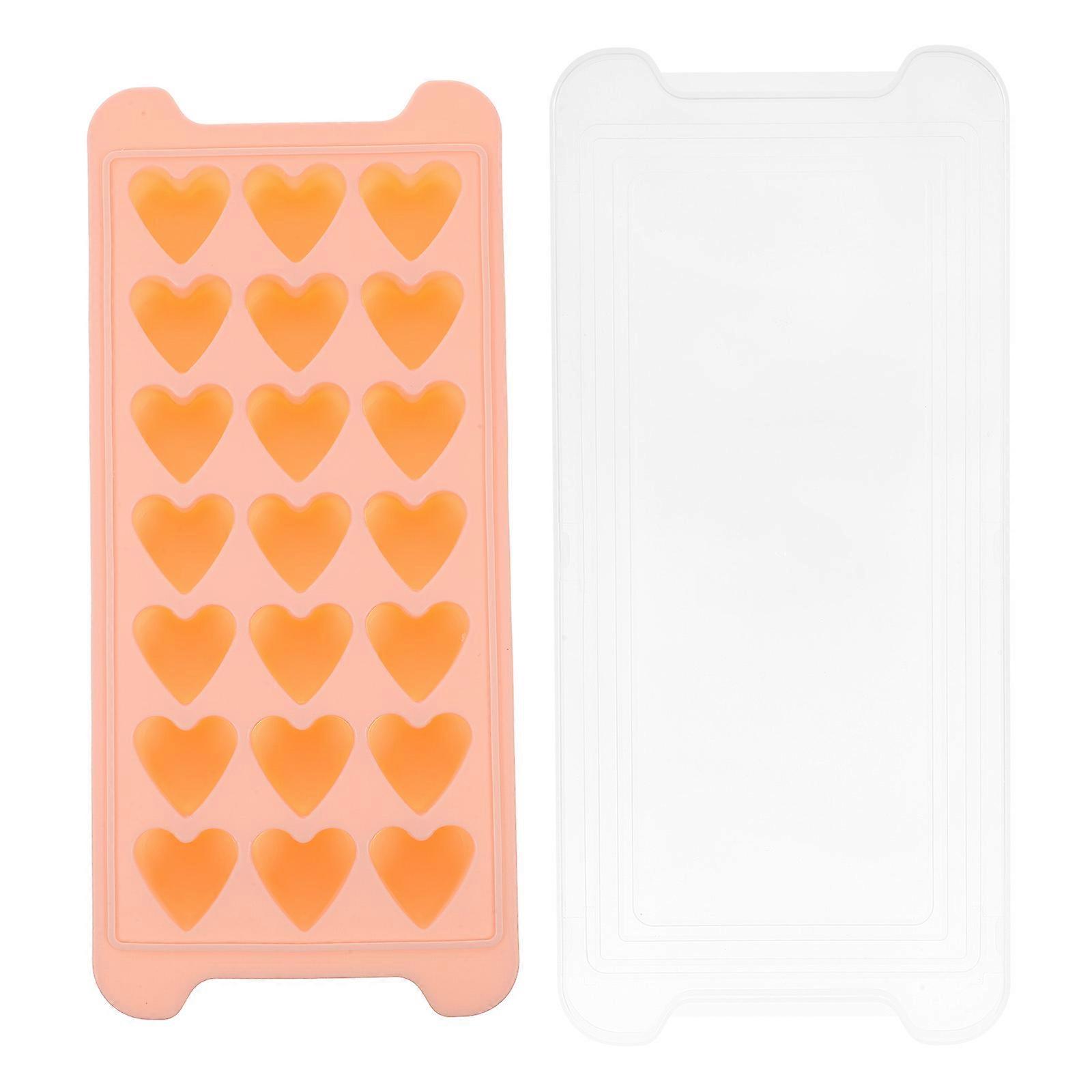1Pc Home 21 Compartments Silicone Heart Shaped Design Ice Making Mold (Pink)