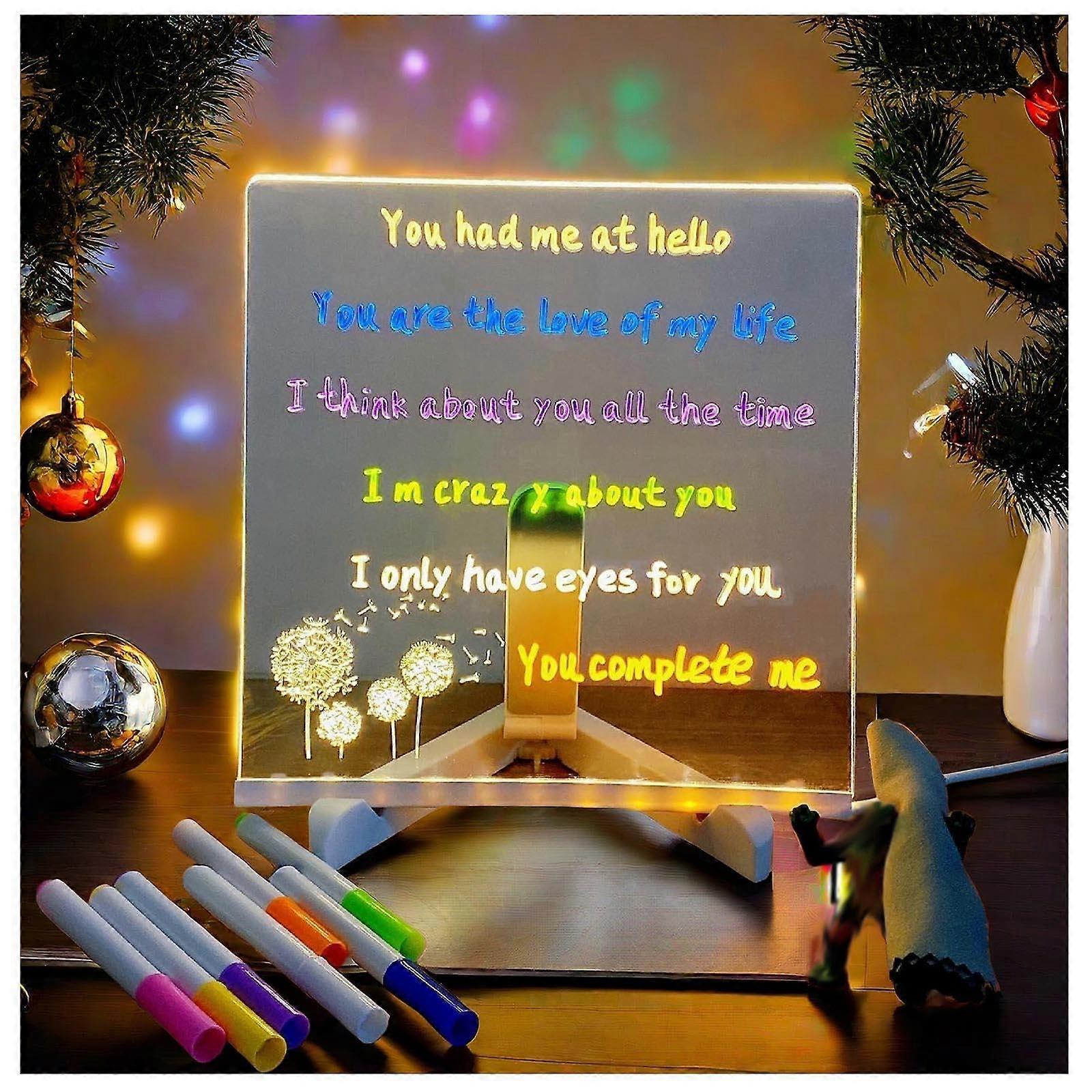 LED Note Board with Colors, Stand, and 7 Colored Markers – Acrylic Board, Washable Memo Board, 20x20cm