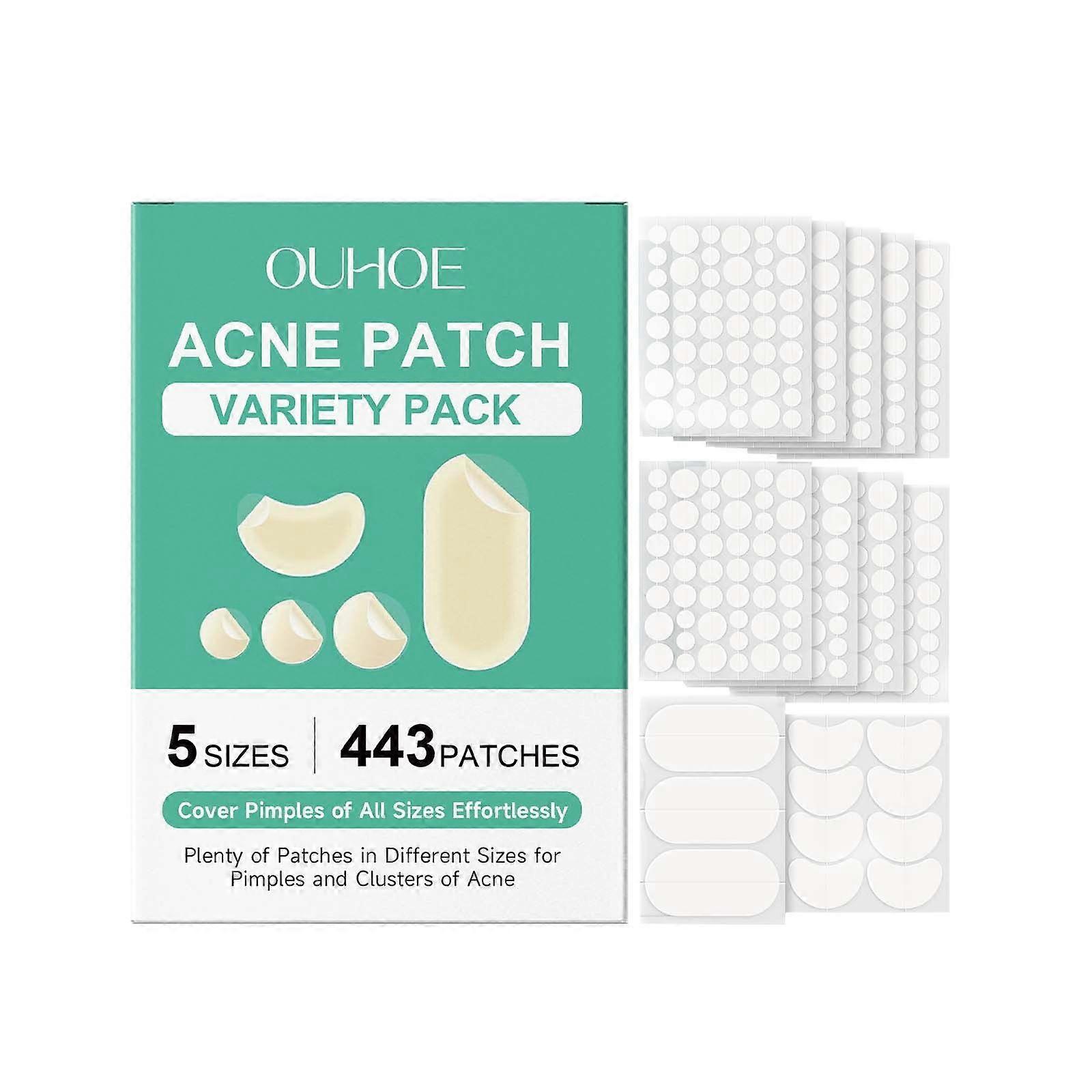 443 Counts Pimple Patches for Face, Hydrocolloid Pimple Plasters for Covering Cheeks, Forehead, Chin Blemishes Zit Breakouts for All Skin Types, 5 Siz