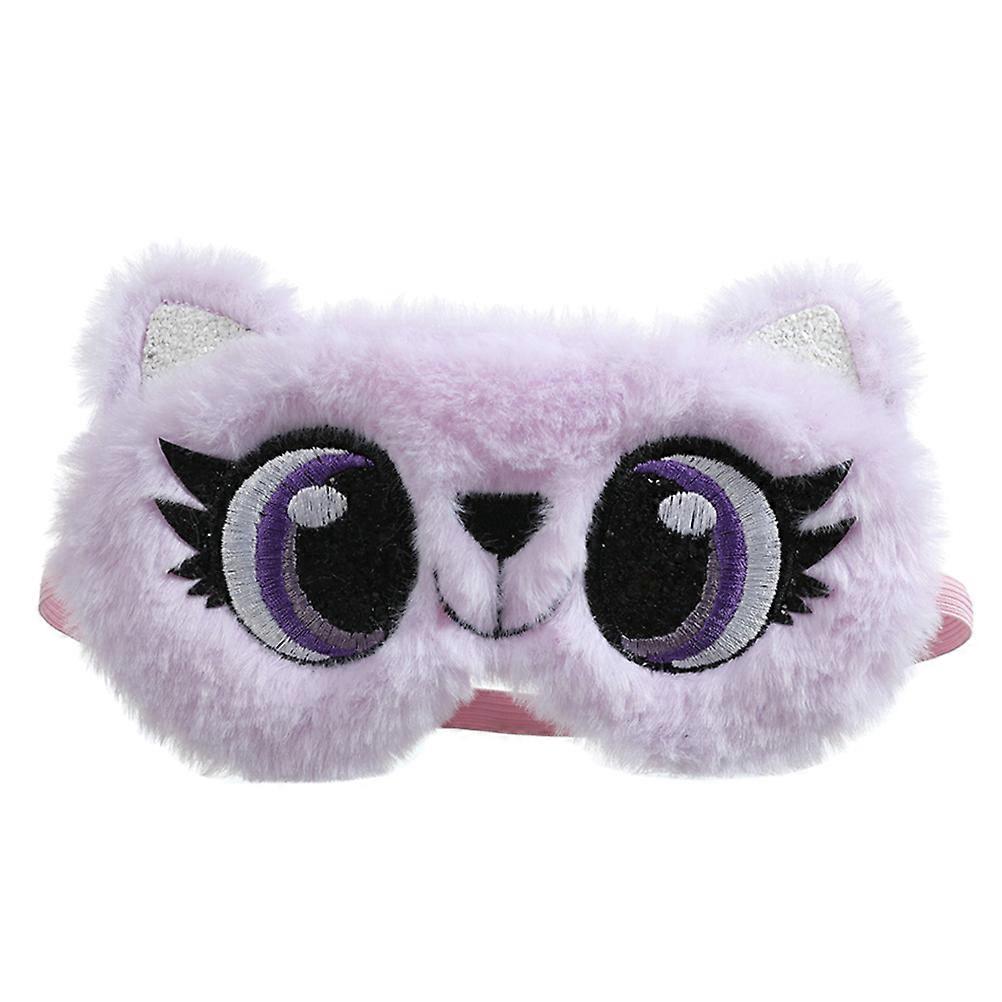 Adorable Cartoon Big Eyes Sleeping Blindfold Mask in Purple Color Cloth Plush Material One Size Fits Most