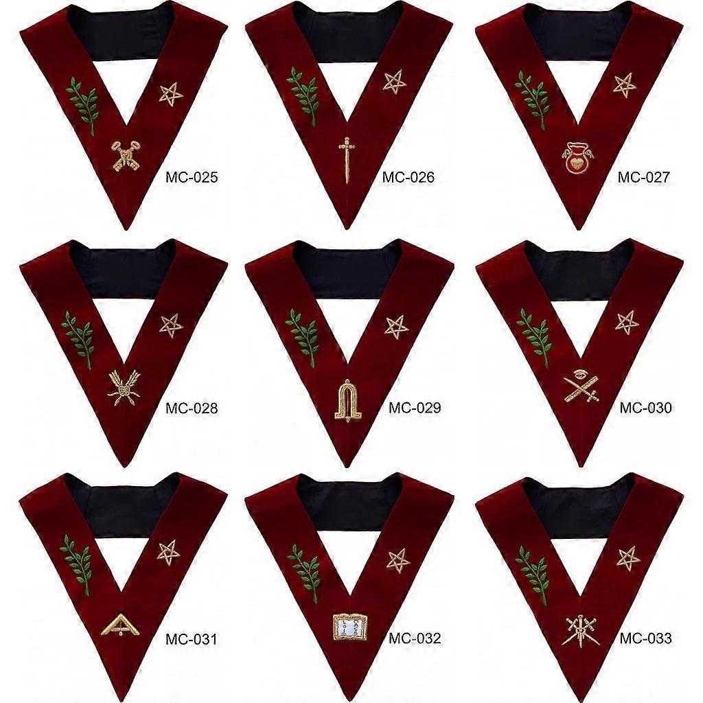 Scottish Rite 14th Degree Lodge Of Perfection Officer Collars Set Of 9 Hand Embroidered