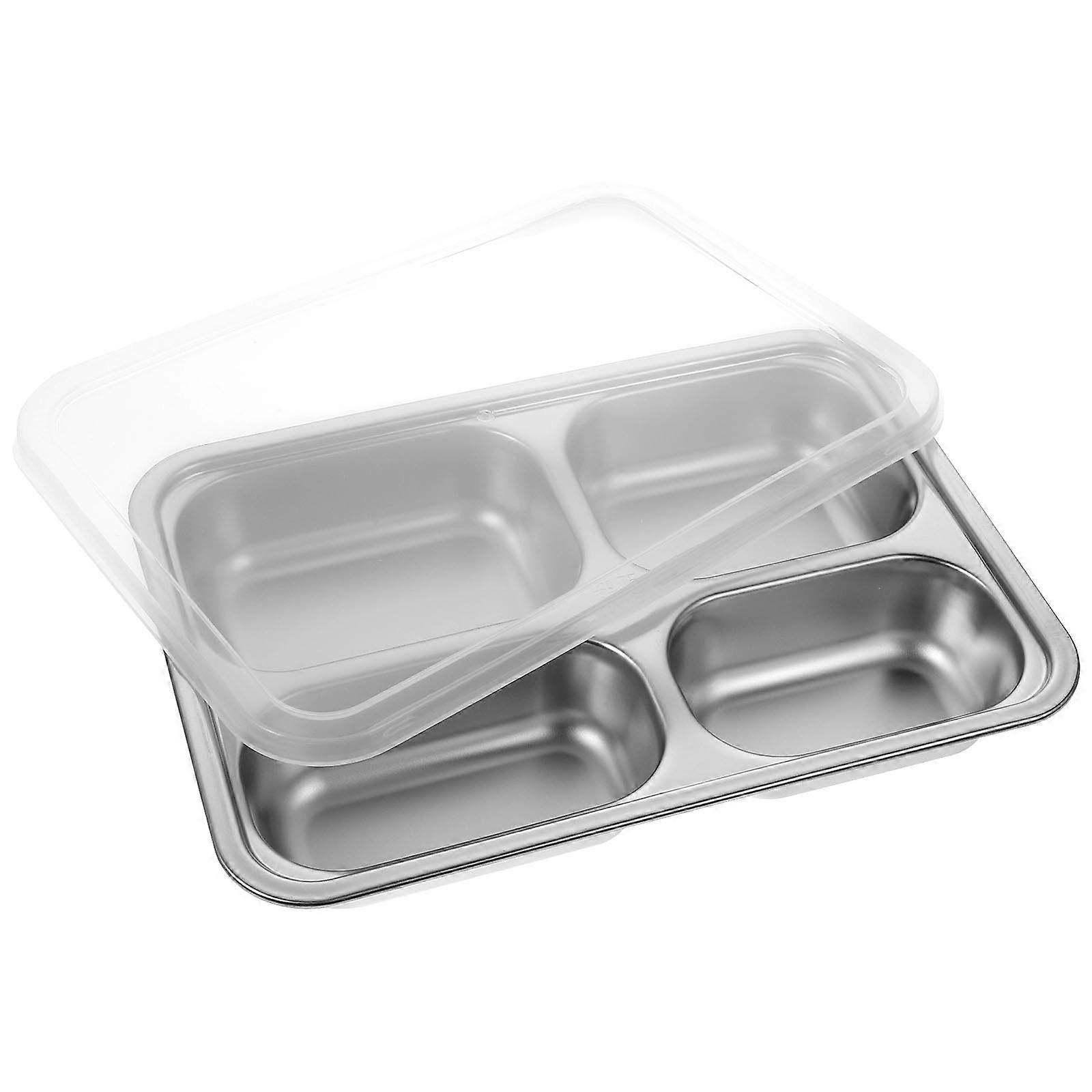Stainless Steel Lunch Compartment Tray with Four Sections for Home Silver Stackable 1Pc
