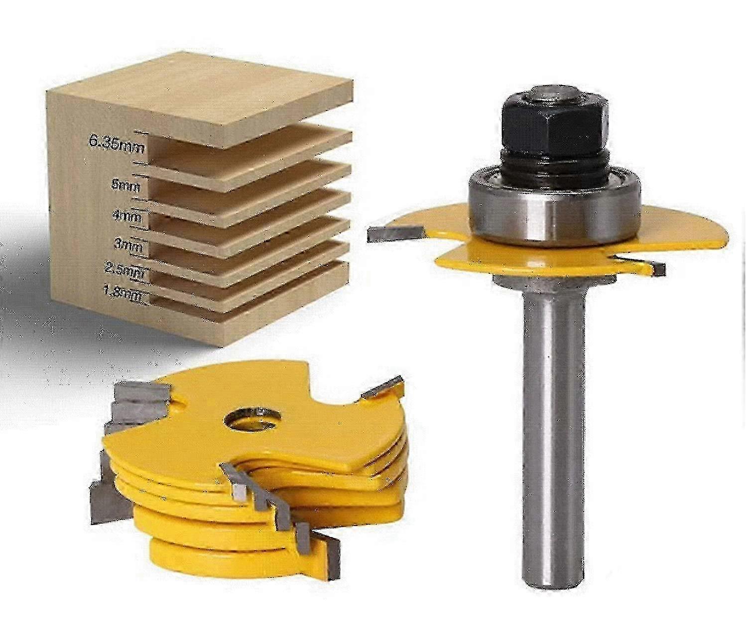 Set of 6 Stackable Adjustable Disc Grooving Cutters - 8mm Shank with 1/2 Cutting Depth for Grooves 1.8mm to 1/4