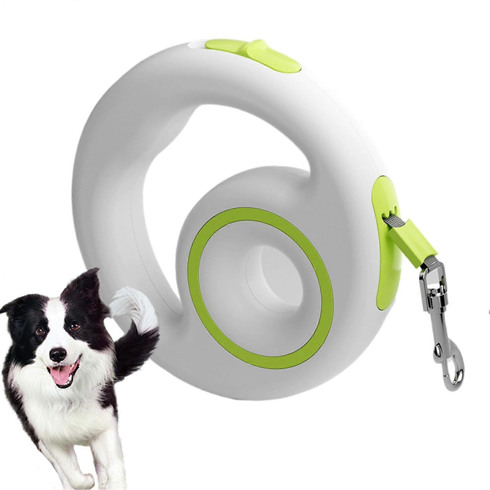 Retractable leash for dogs – extendable cable sturdy for walks with cats, nonslip handle with shock absorber and nighttime reflections in green.