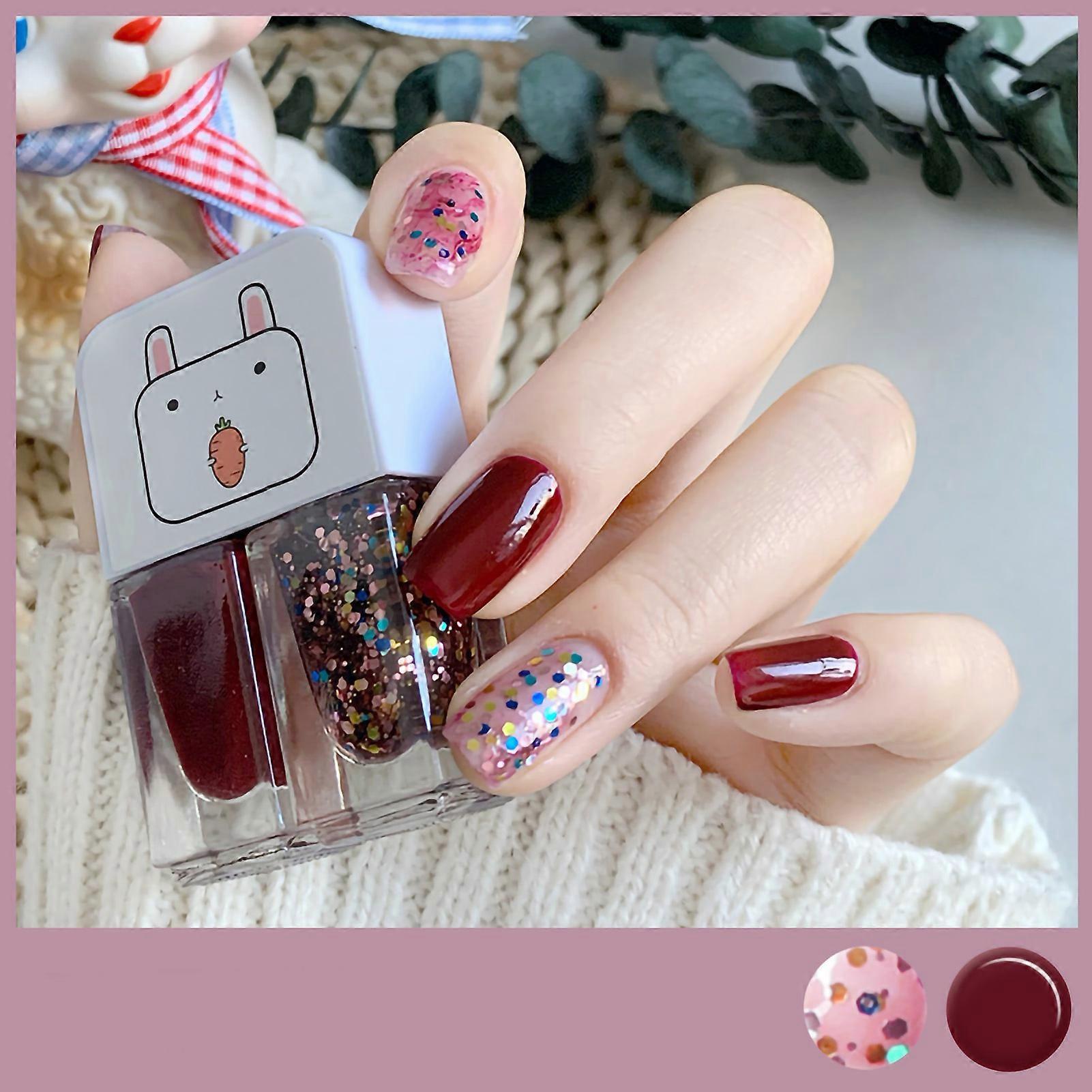2 Bottles Nail Polish Easy Peel Off High Gloss Shine Water Based Glossy Frosted Nail Polish 14#