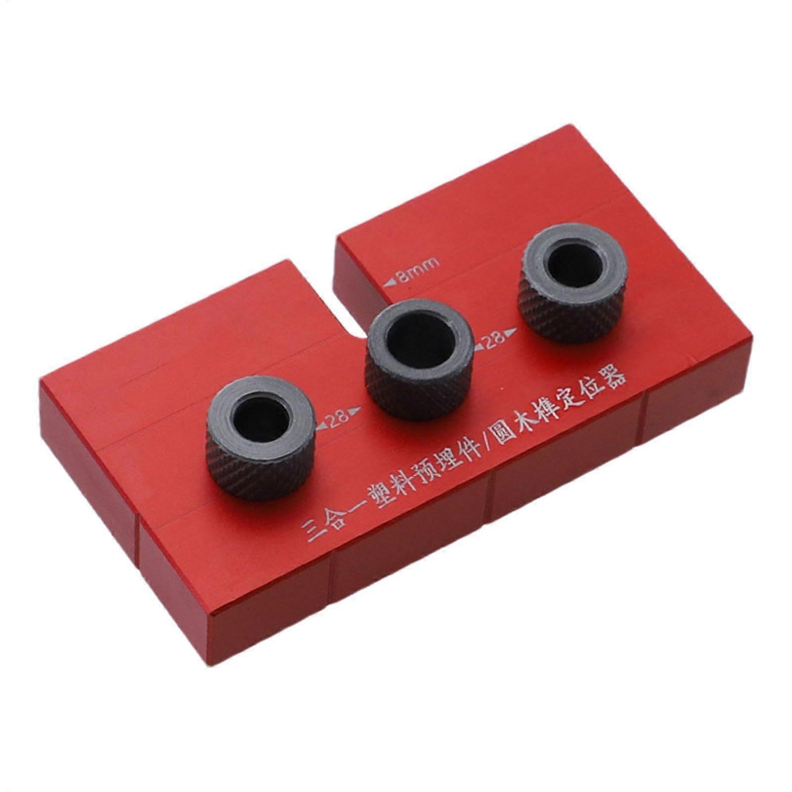 Dowel Jig Kit - Adjustable Doweling Guide Tool for Woodworking Joints, Round Tenon Positioning Block, Red Auxiliary B