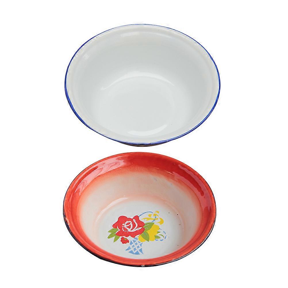 Vintage Enamel Basin Soup Storage Bowl For Kitchen Use Red 22x22x6.2cm Anti-corrosion 2Set
