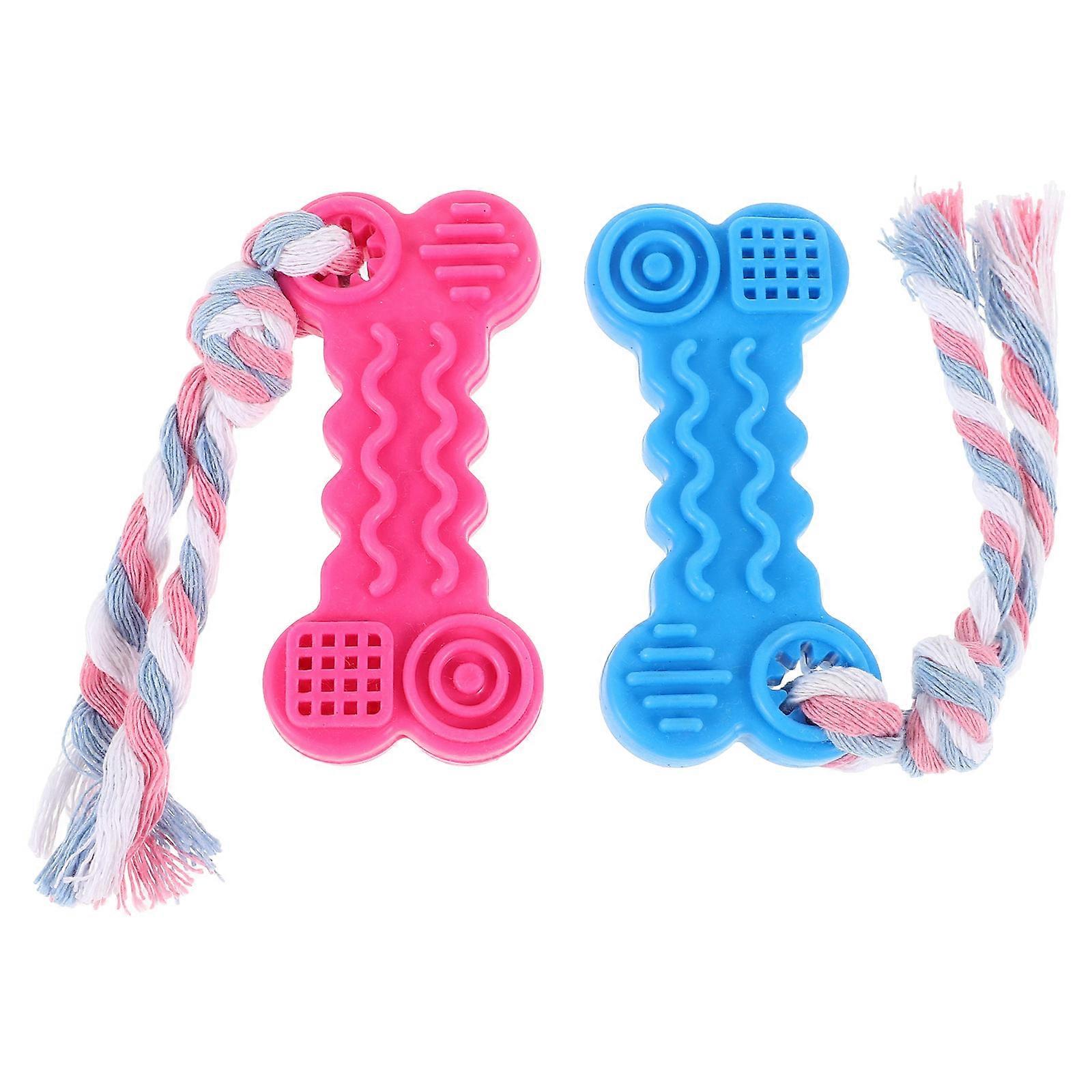 Teething Puppy Toys Bone Design Rubber Ball And Cotton Rope Dog Chew Toy For Pets Separation Periods 1Set