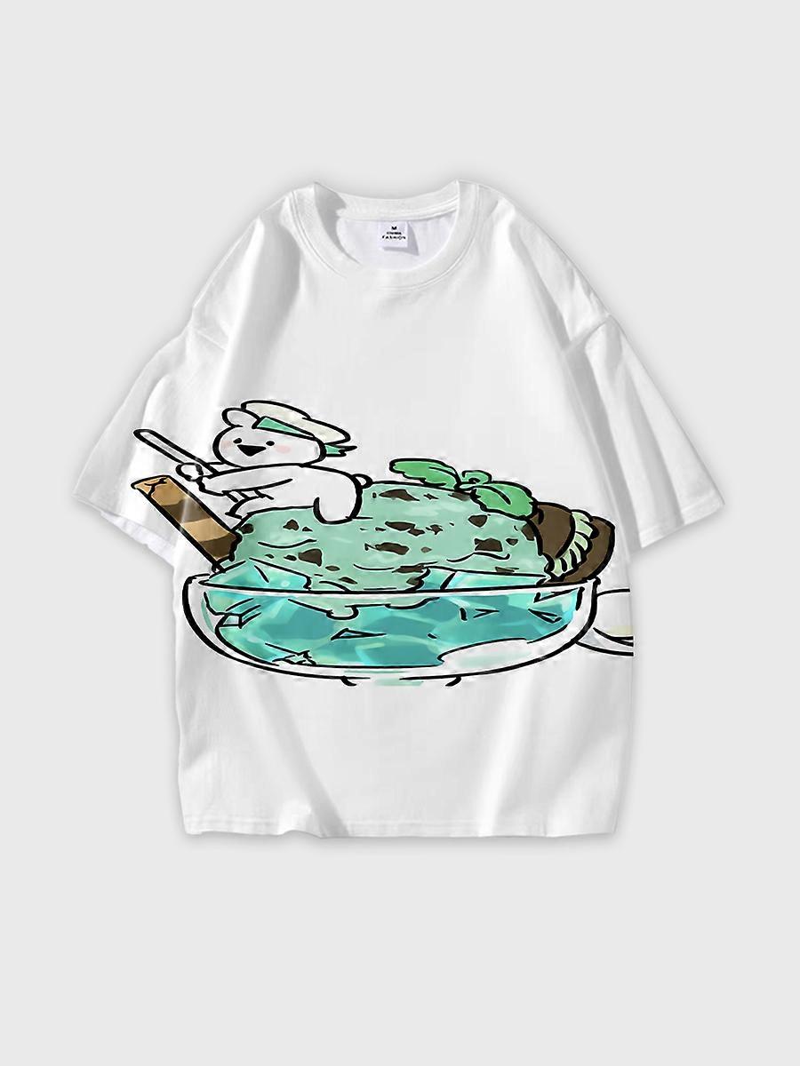 T-shirt round neck Cartoon Pattern loose short sleeve K608
