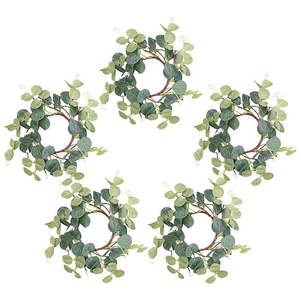 5pcs Artificial Eucalyptus Garland Decor with Faux Wreath and Candle for Party Layout Prop