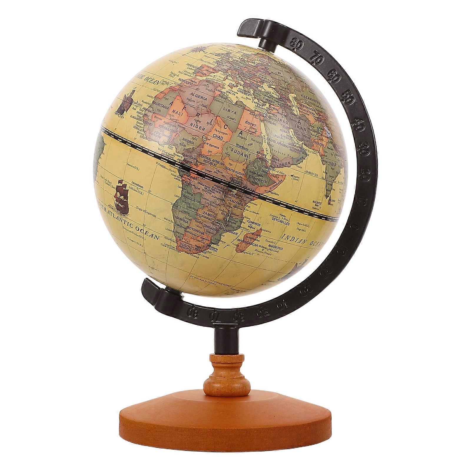 Retro Vintage Globe Ornament with Clear English Labels and Detailed World Map for Office, Living Room or Study – Educational Geography Tool for