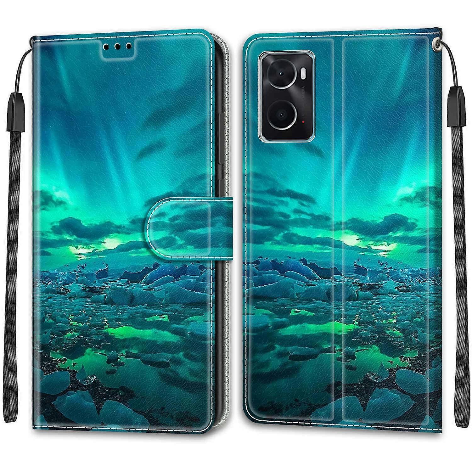 Retro Slim Flip Cover With Magnetic Buckle And 2 Card Slots Iceberg Polar Light Case for Oppo K10 4G