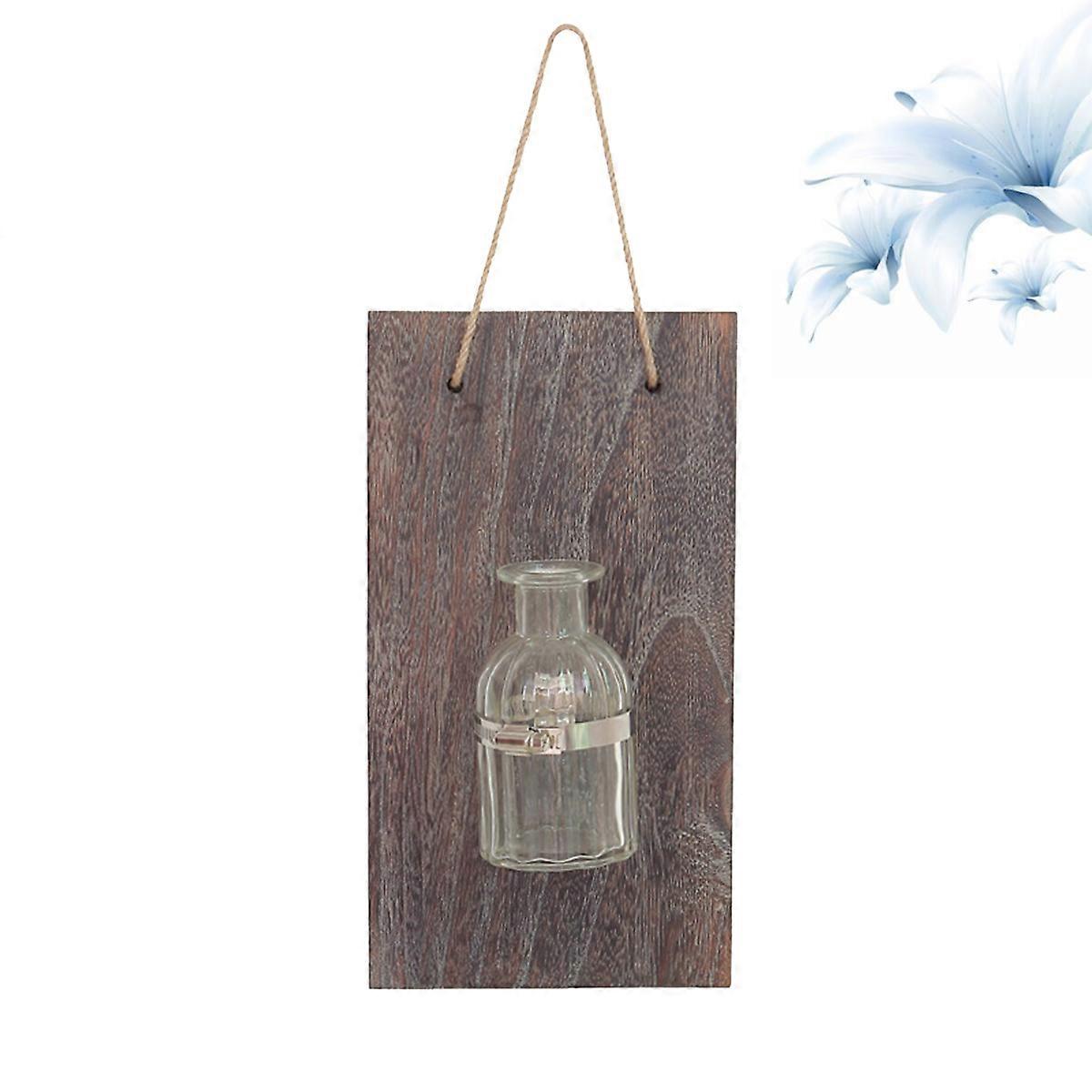 Creative Wall Vase for Decor with Wood and Glass Material Dark Grey Color Suitable for Hydroponic Planting 7.87 Inches