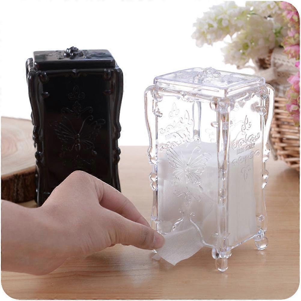 Transparent Acrylic Makeup Cotton Storage Box Vintage Style for Storing Pads and Swabs 6.3 x 4.3 x 3.9 inches