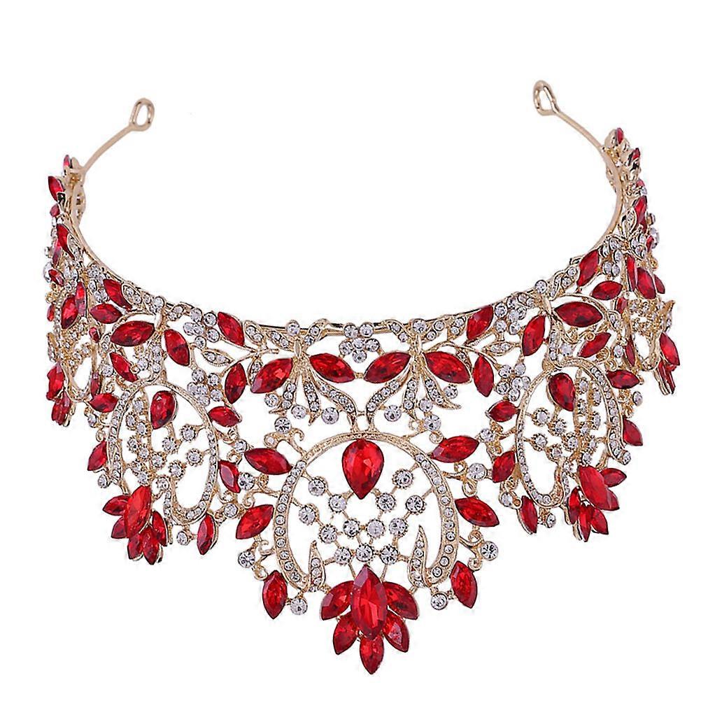 Red Luxurious Rhinestone crown for Bride Decoration with Alloy Material and Design