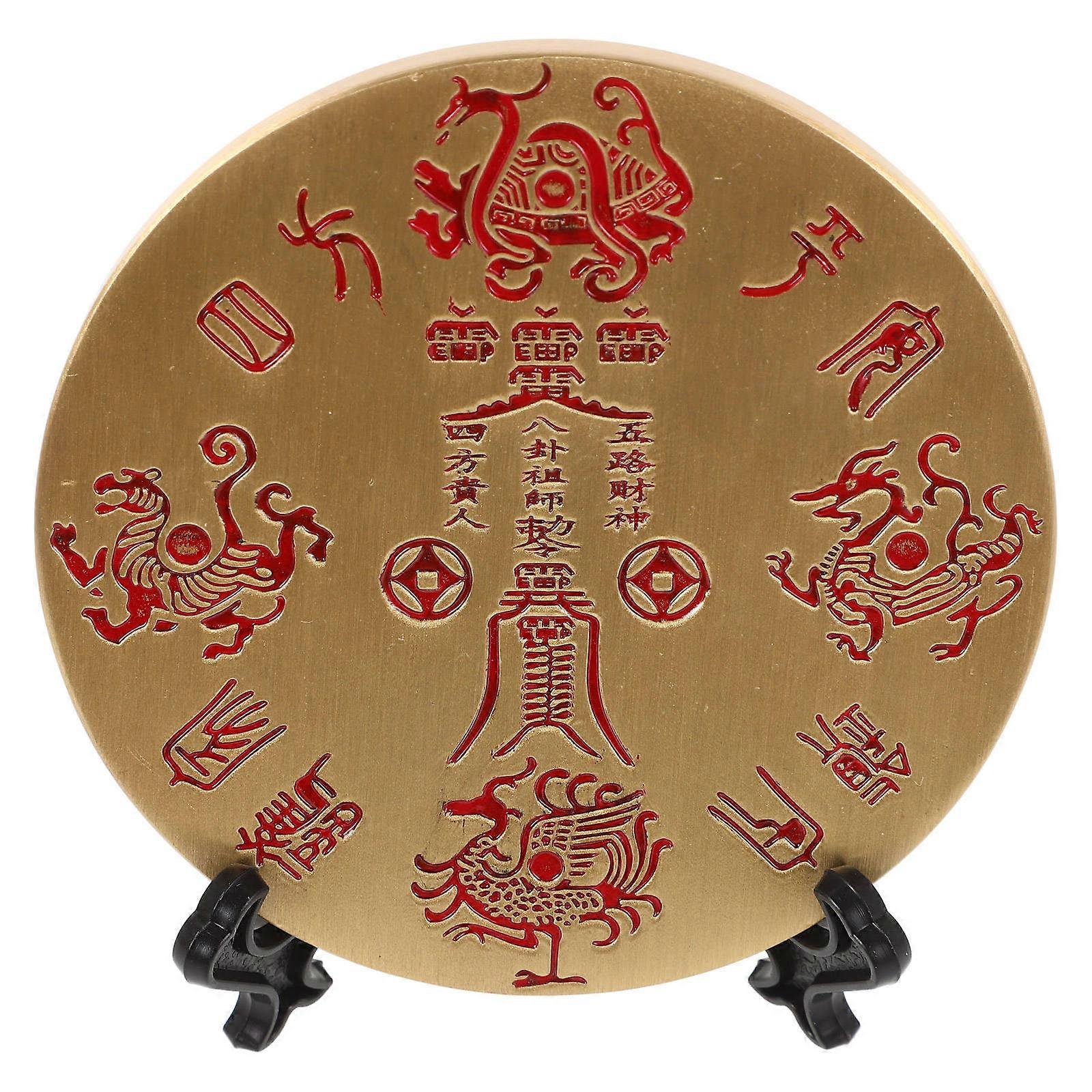 Chinese Bagua Mirror in Brass and ABS Material for Home Decor with Red Color 8 5 Inches