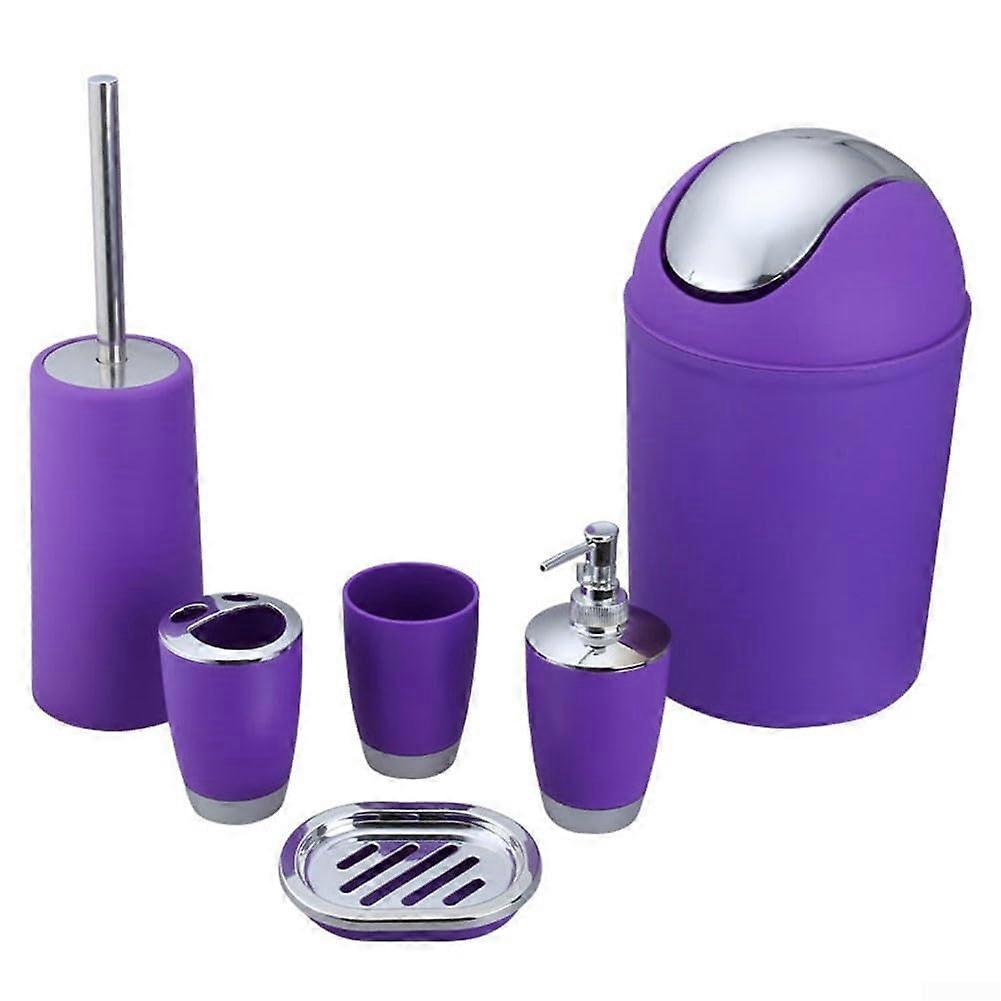 Modern 6-Piece Purple Bathroom Accessory Set for Easy Cleaning and Daily Functionality, Violet Color, Stylish Design