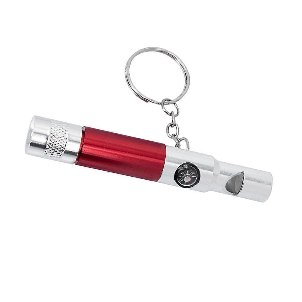 Multifunctional Survival Whistle with Compass Flashlight and Keychain for Outdoor Use Silver Aluminum Alloy