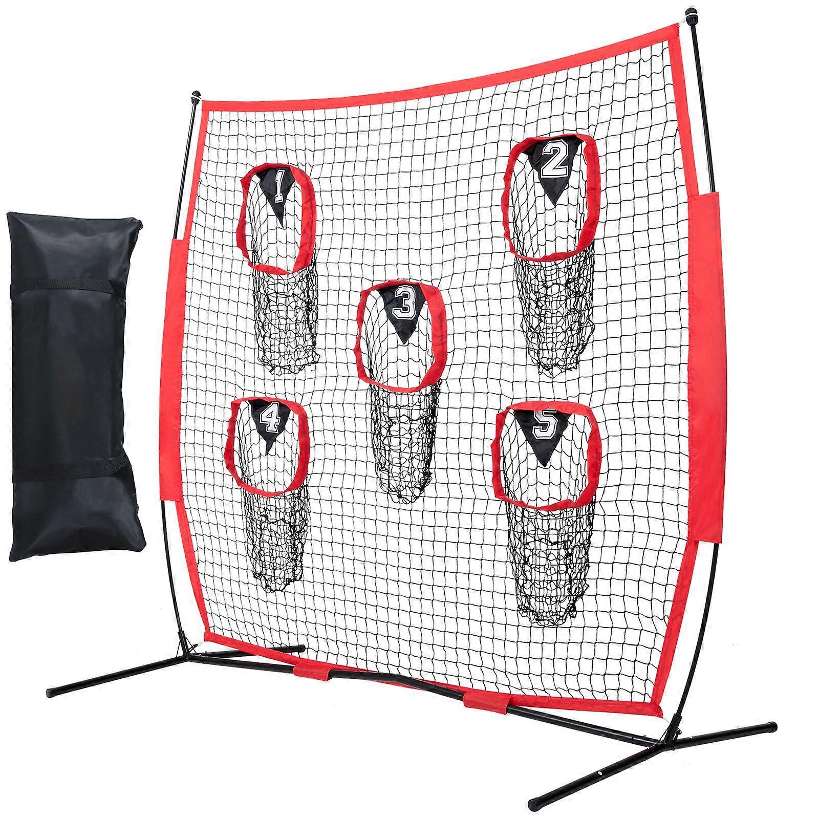 Filet de lancer d’entraîneur de football de 6 x 6 pieds, filet d’entraînement de cible de lancer d’entraînement avec 5 poches cibles, filet sans nœud comprend un cadre d’arc
