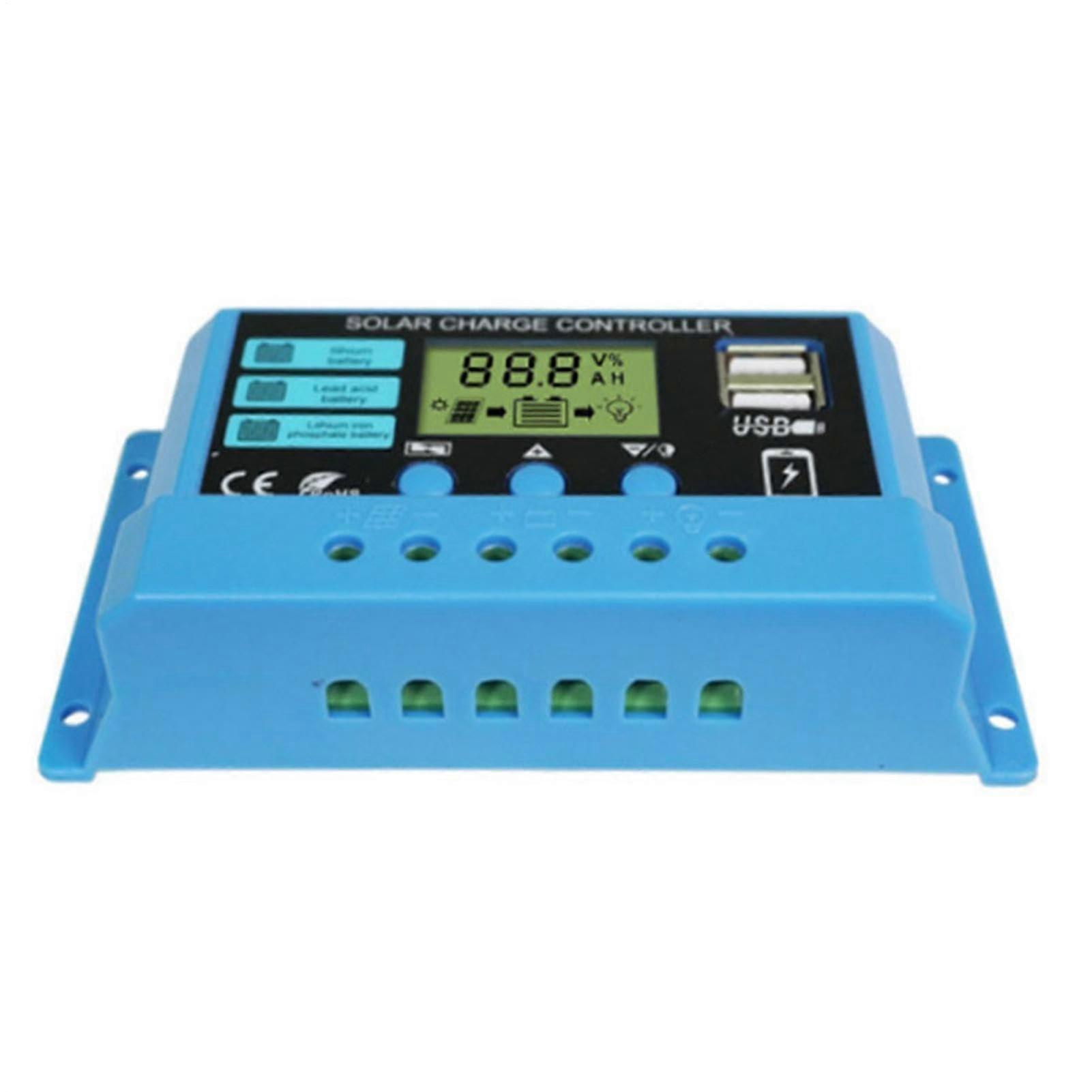 Solar Charge Controller 12V 24V with Adjustable LCD Display, USB Port, Multiple Load Control Modes