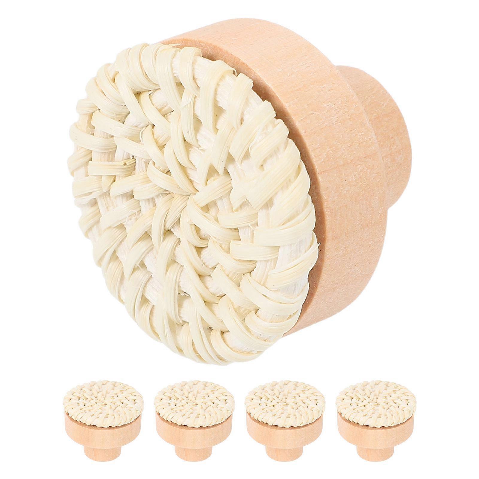 Cupboard Pulls Natural Wood Material For Home Improvement 4.00X4.00X3.00CM Rustic Style Rattan Furniture Hardware 5Pack