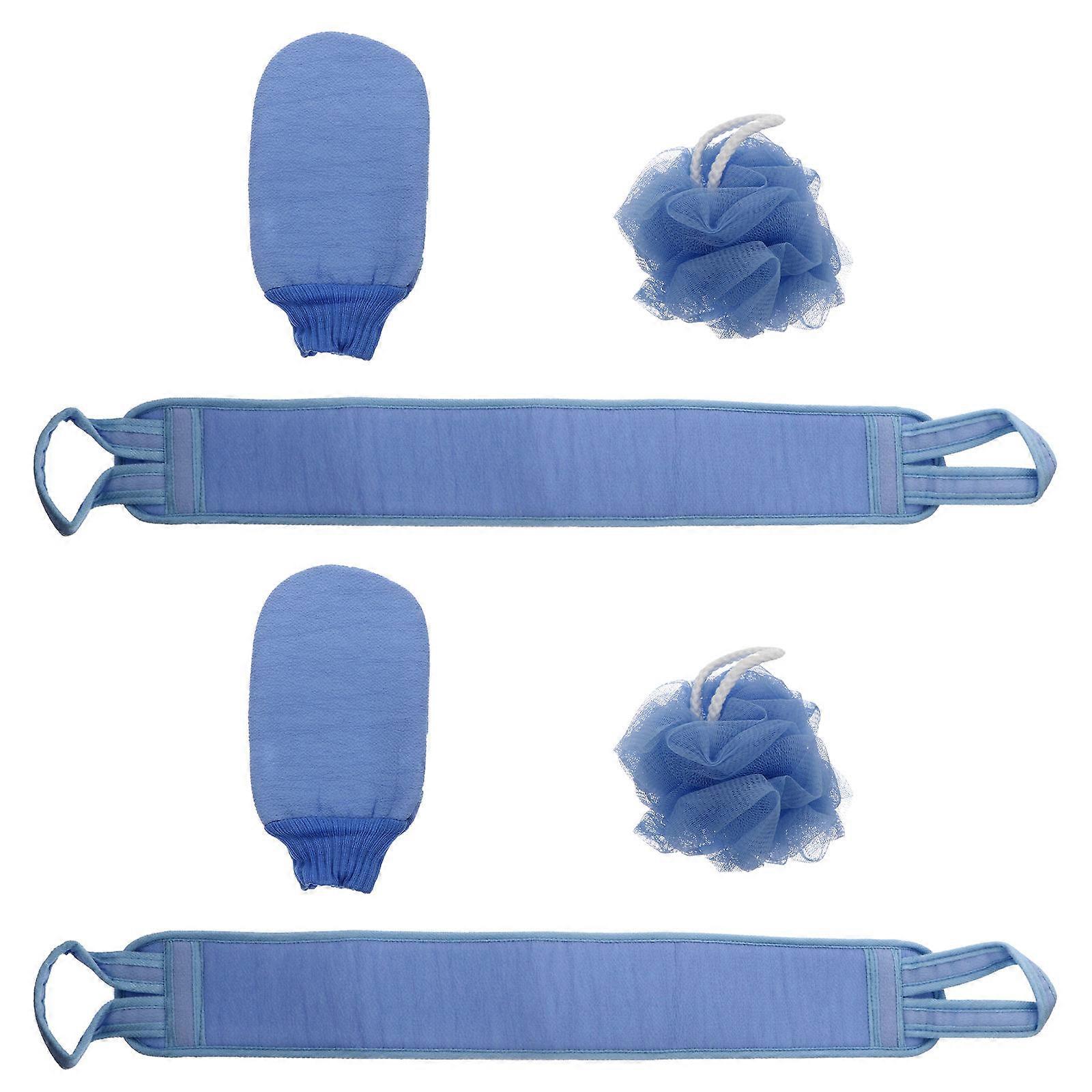 Blue Bath Back Scrubber Set PE Material Includes Gloves Rubbing Ball Back Cleaning Strip for Bathroom Use