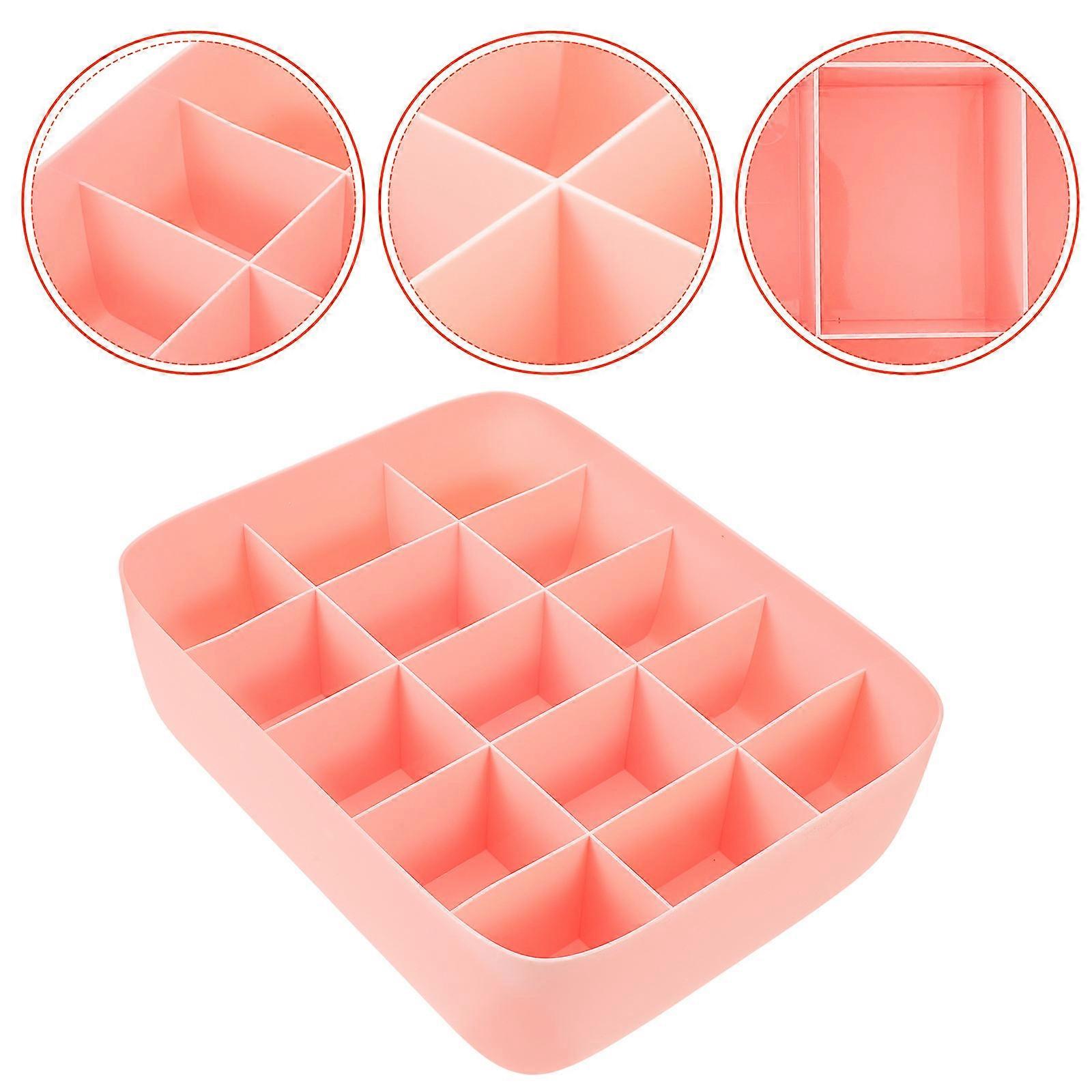 Stackable Pink Storage Container With 15-Compartment Divider For Socks Organizing 29.50x23.00x8.00cm 1Pack