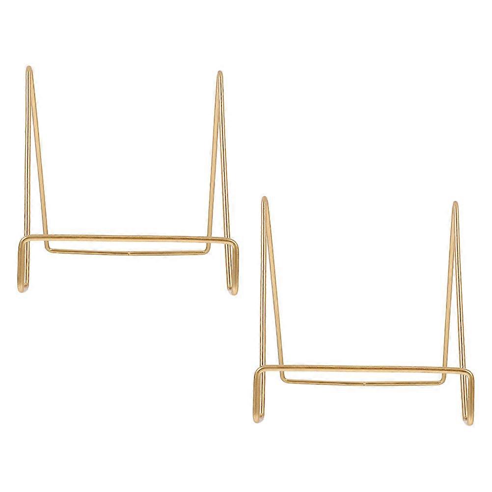 Gold Plate Easel Display Stand for Picture Frames Decorative Plates Cookbooks 2pcs Light Yellow Iron