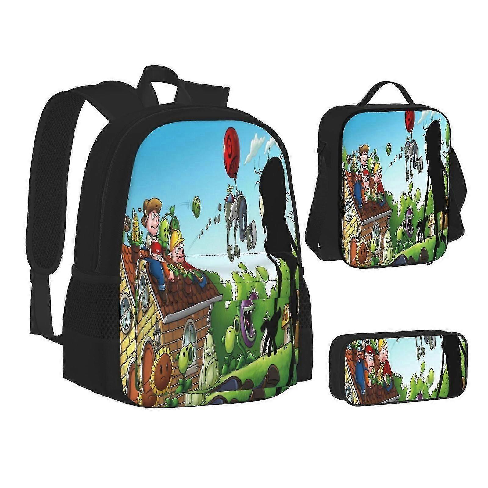 Plants vs Zombies 3-Piece School Set: Backpack, Lunchbox & Pencil Case - Lightweight
