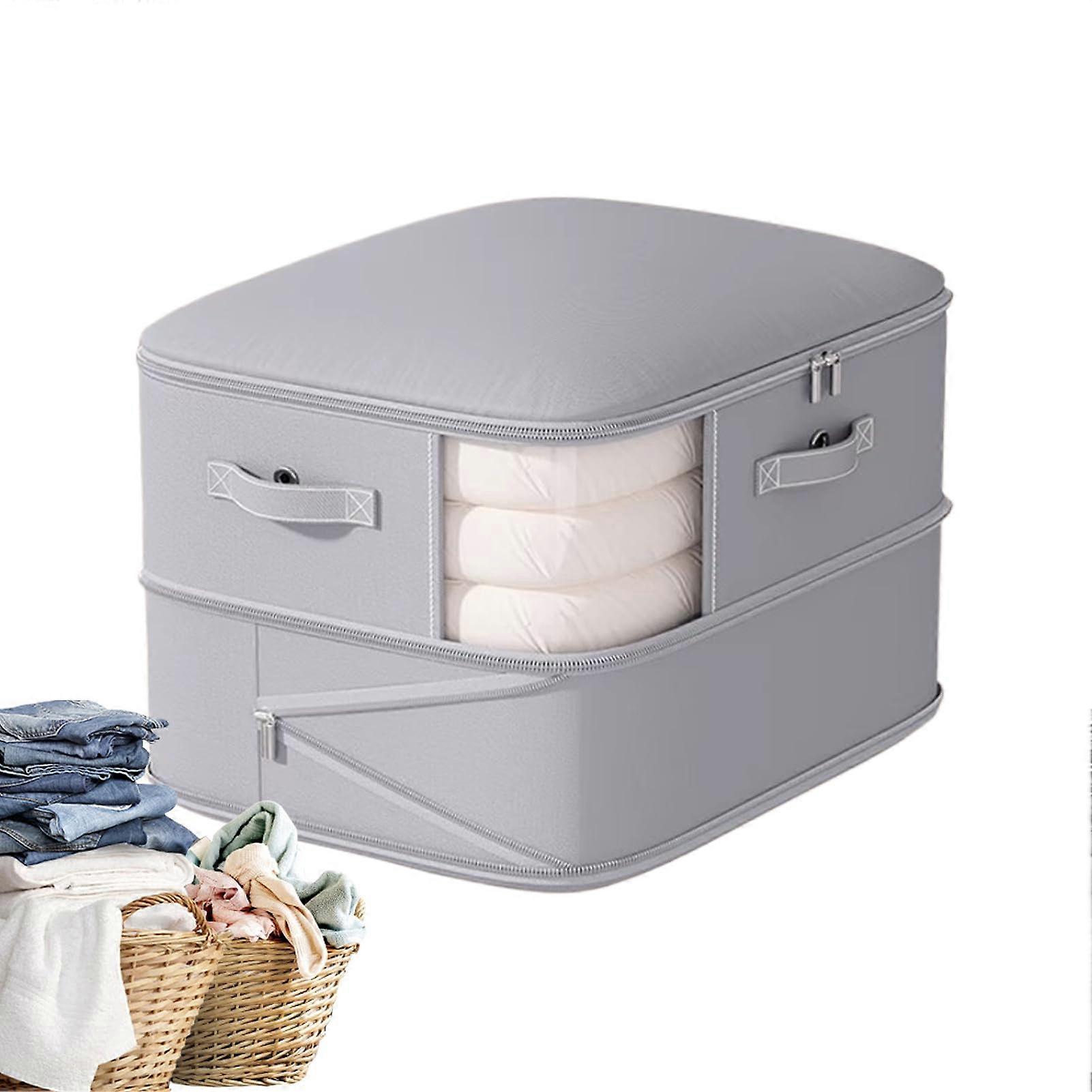 Compression Organizer for Storage, 2-Layer Space Saver for Blankets, Pillows, and Duvets, Grey Color, Travel and Home Use