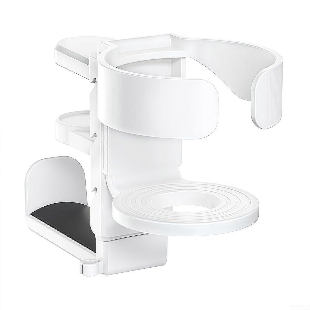 Under-Desk Organizer With Adjustable Cup Holder And Headphone Hook, White, For Office And Home