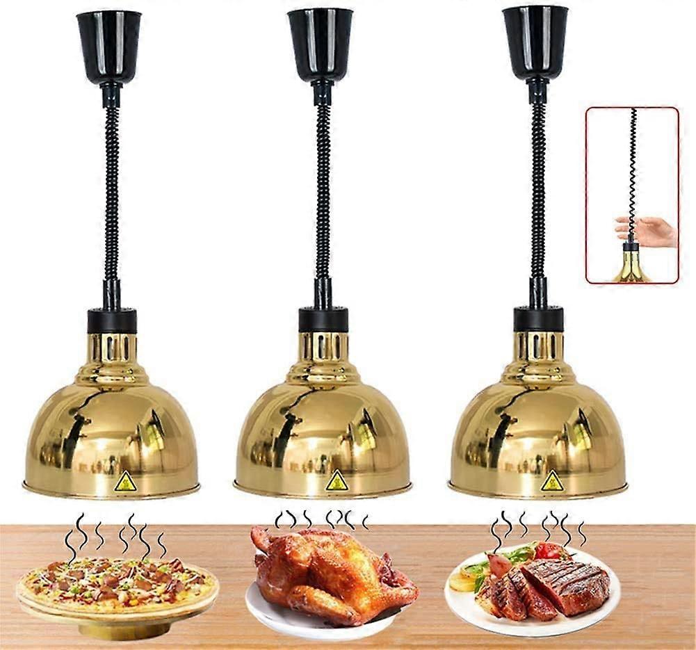 Heating Lamp for Food Warmer Commercial 250W Infrared Lamp with 25cm Shade in Gold, 110V Portable Buffet Warmer, 3 pcs