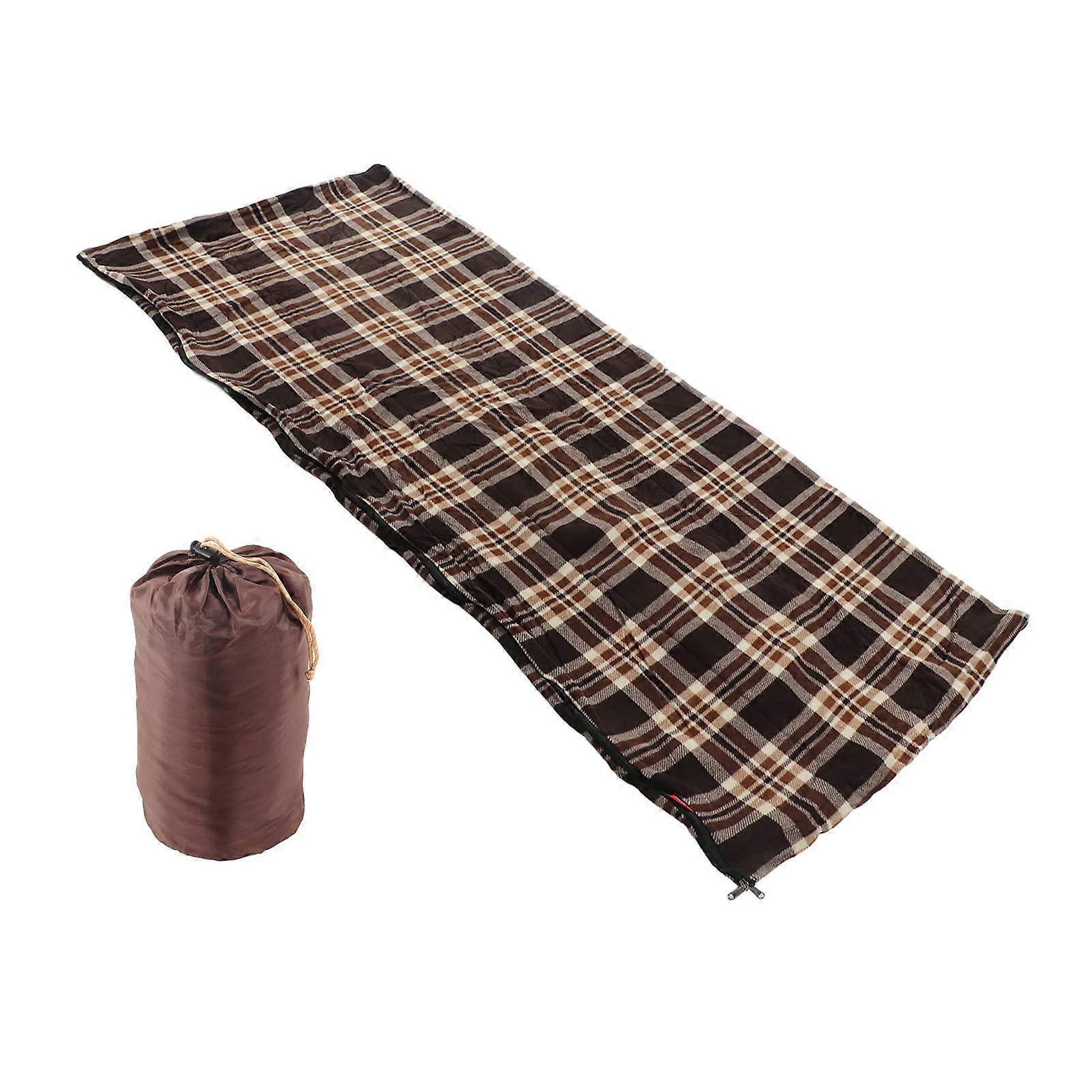 Fleece Sleeping Bag for Camping, Lightweight, Warm, Easy to Store (Coffee Grid)